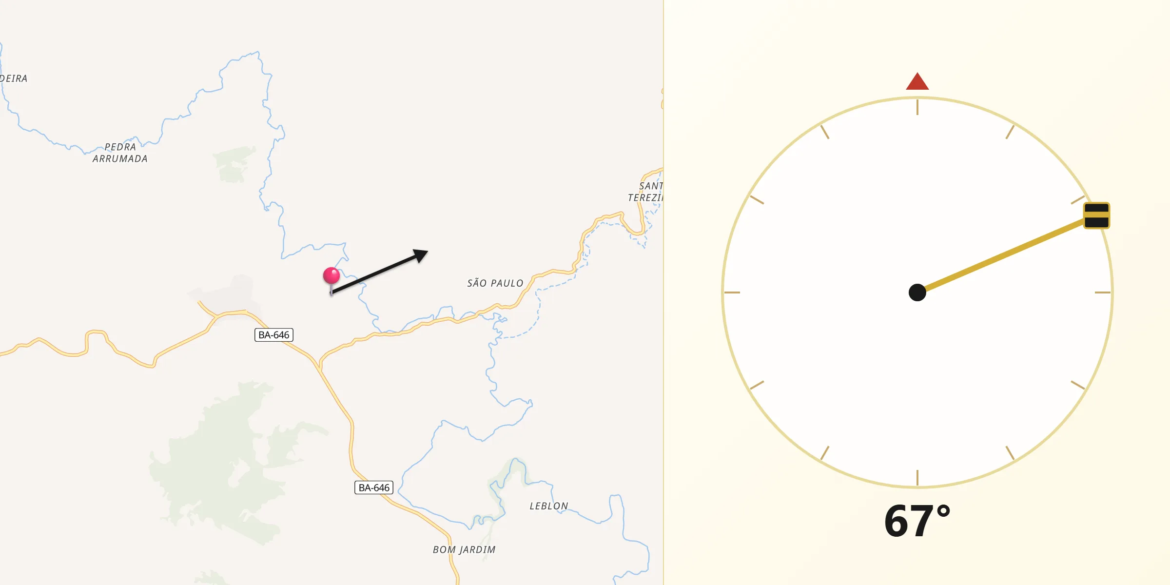 Direção da Qibla a partir de Caatiba