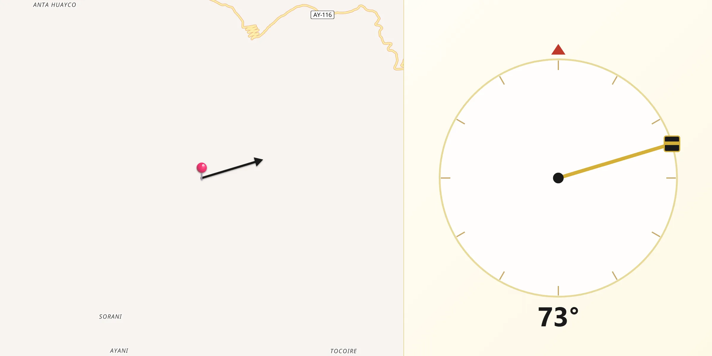 Dirección de la Qibla desde Provincia de Parinacochas