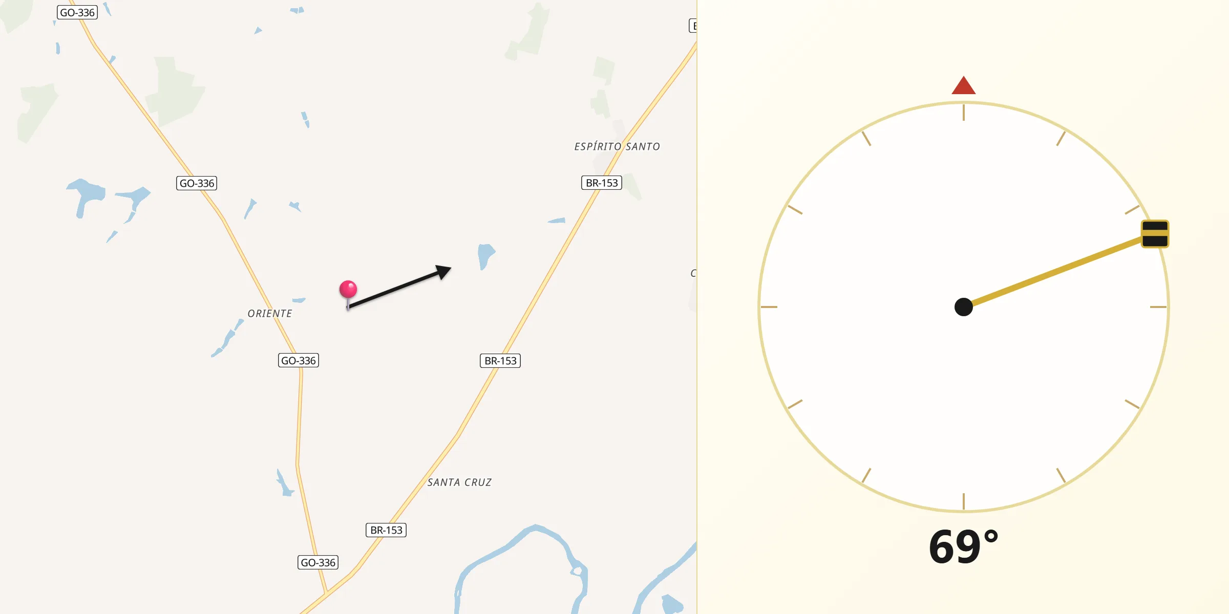 Direção da Qibla a partir de Nova Glória