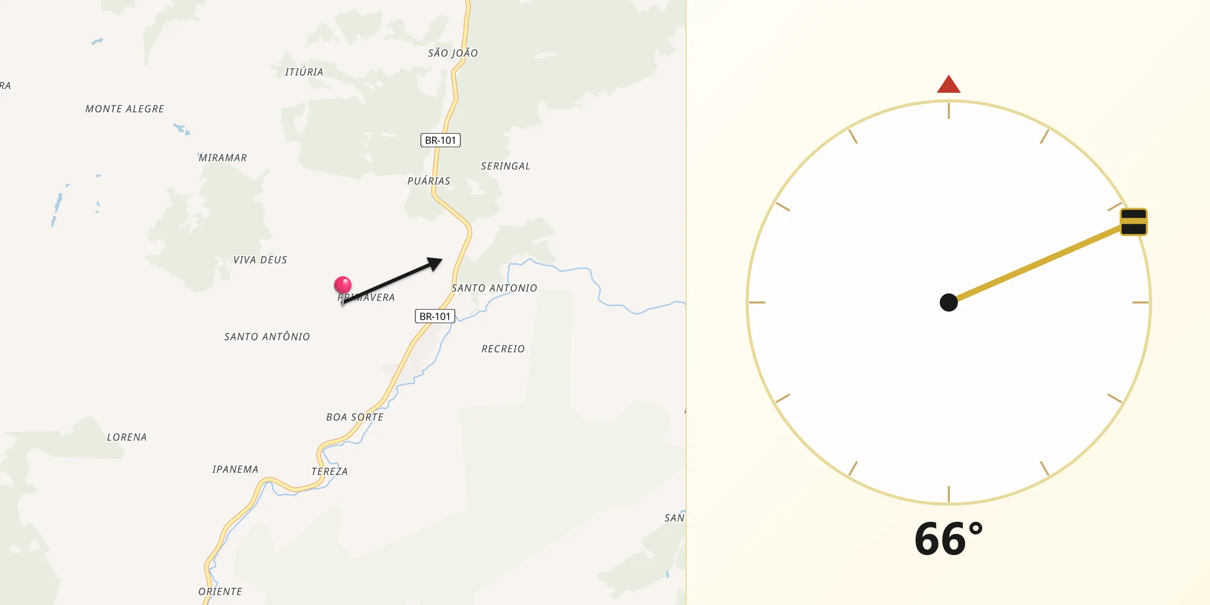 Direção da Qibla a partir de São José da Vitória