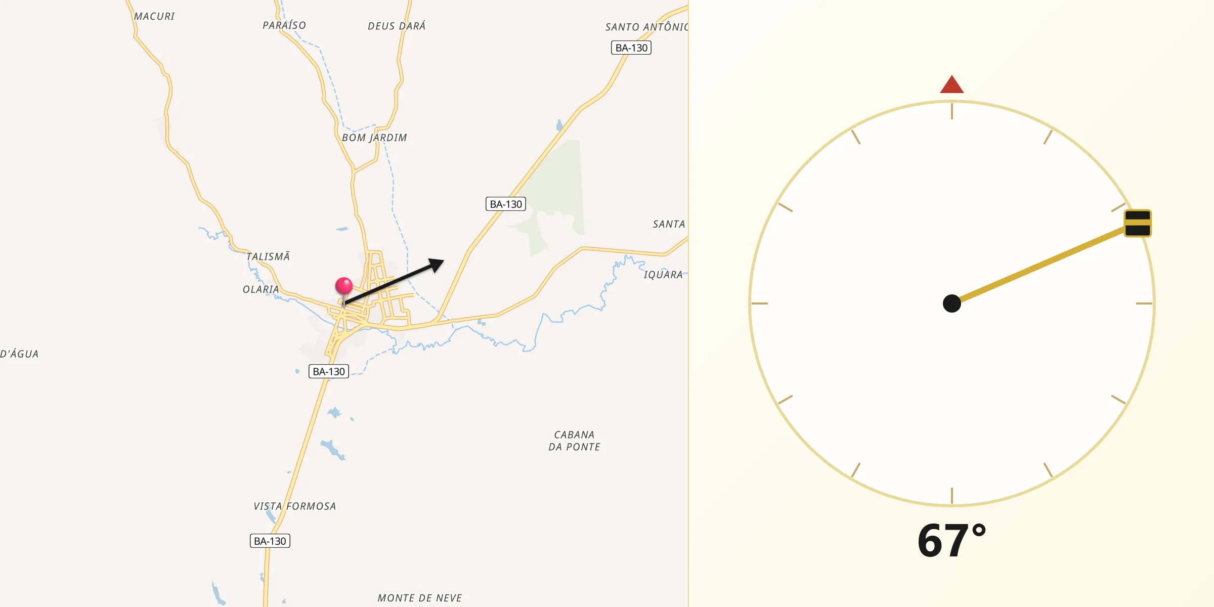 Direção da Qibla a partir de Itororó