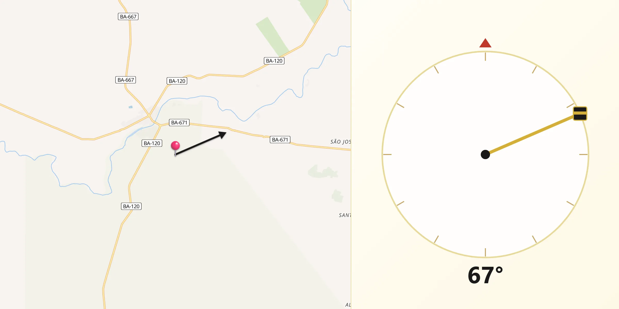 Direção da Qibla a partir de Itaju do Colônia