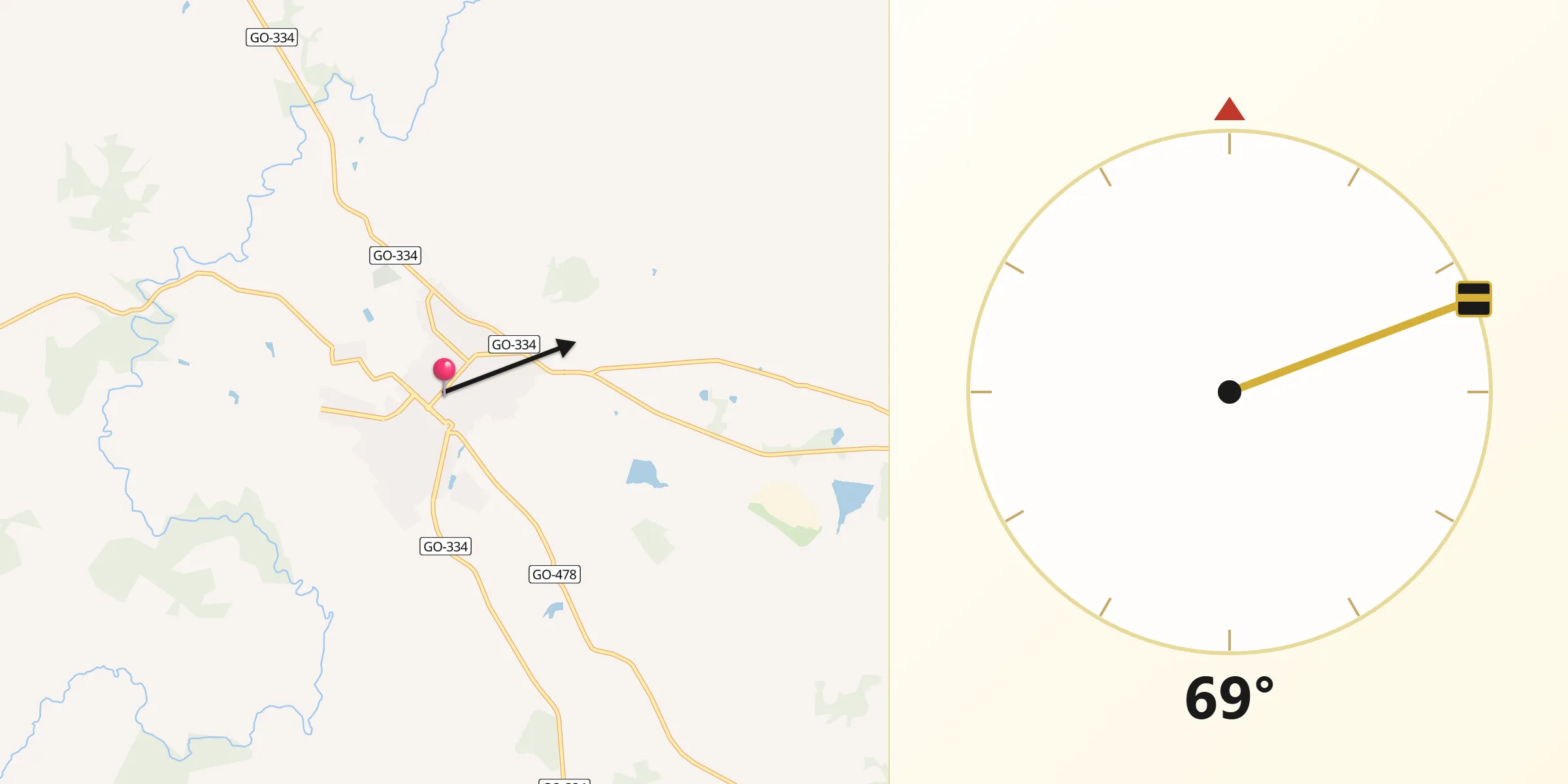 Direção da Qibla a partir de Rubiataba