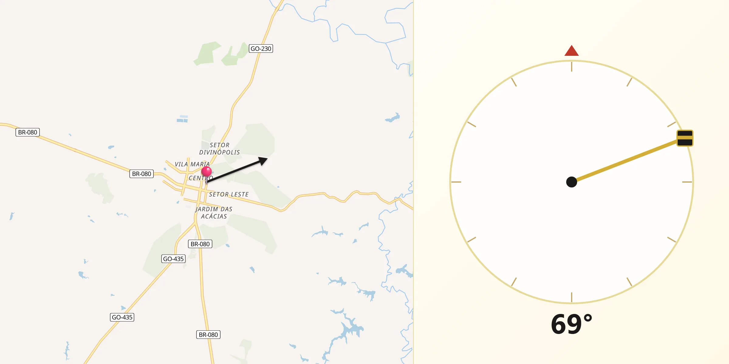 Direção da Qibla a partir de Padre Bernardo