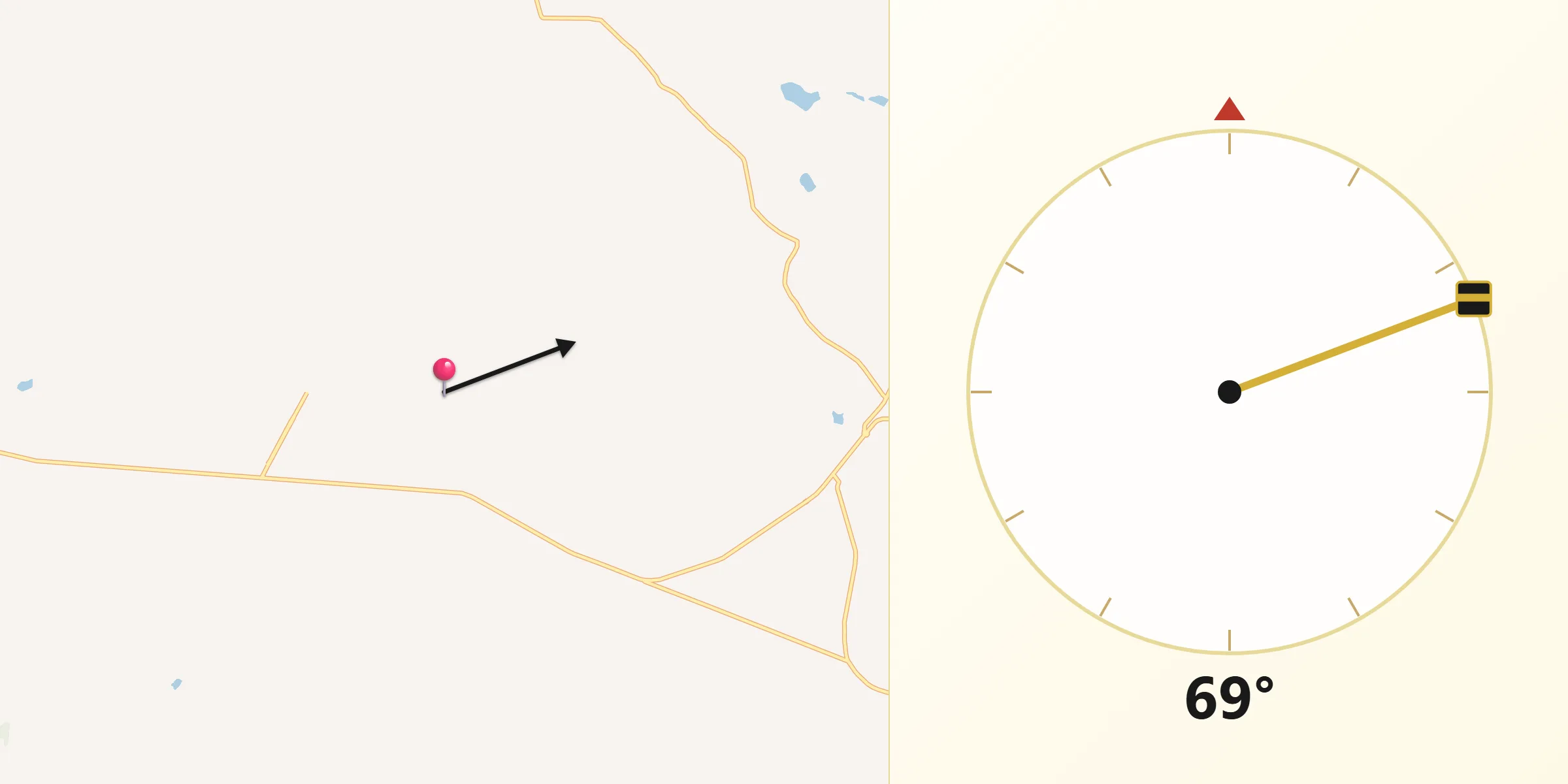 Direção da Qibla a partir de Ipiranga de Goiás