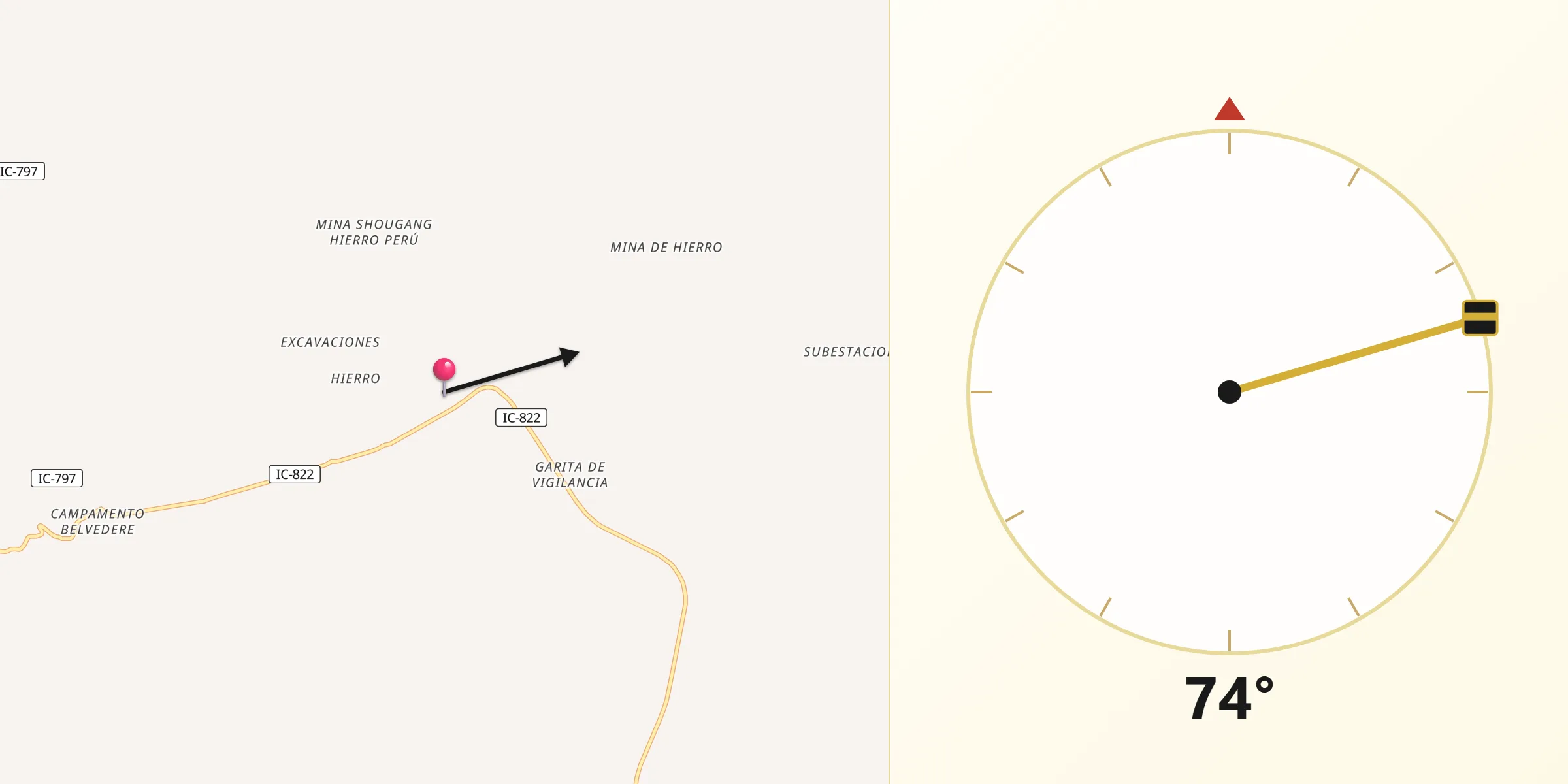 Dirección de la Qibla desde Minas de Marcona