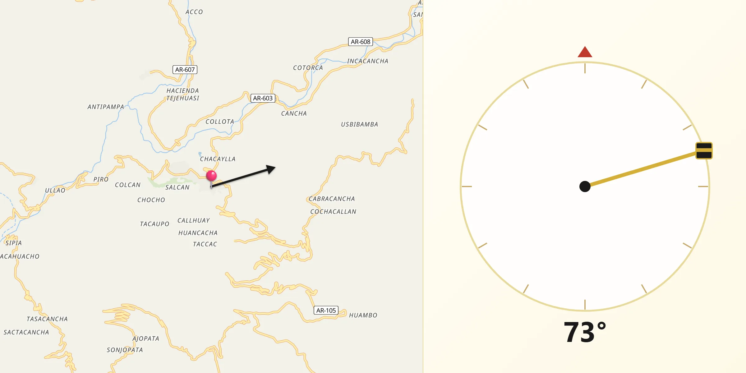 Dirección de la Qibla desde Cotahuasi