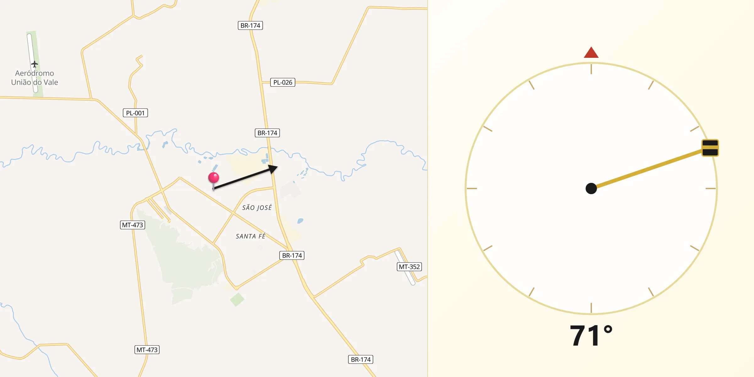 Direção da Qibla a partir de Pontes e Lacerda