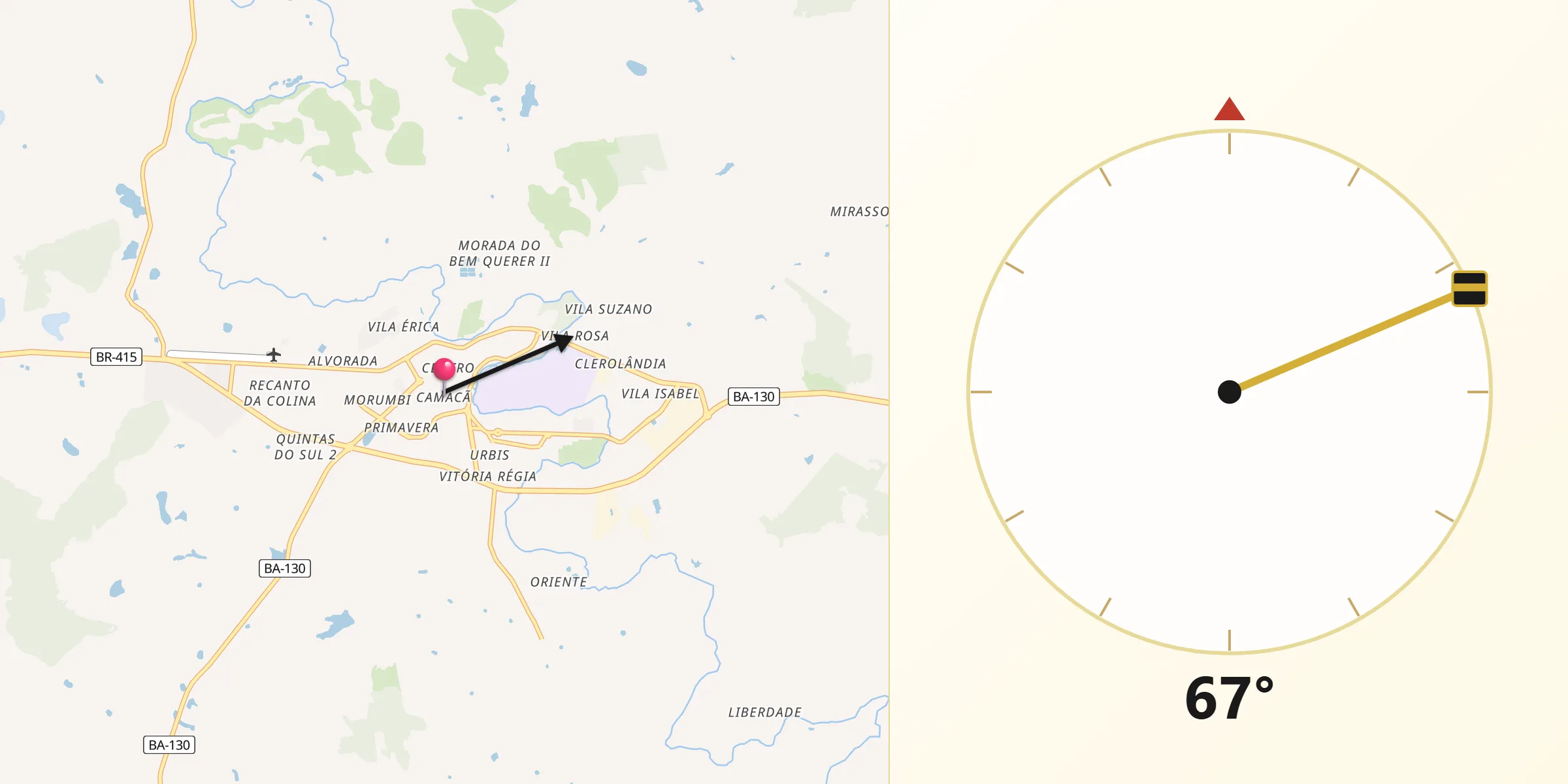 Direção da Qibla a partir de Itapetinga