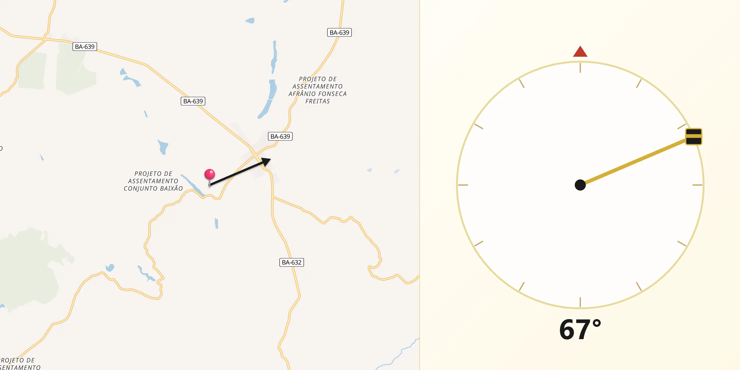 Direção da Qibla a partir de Vitória da Conquista