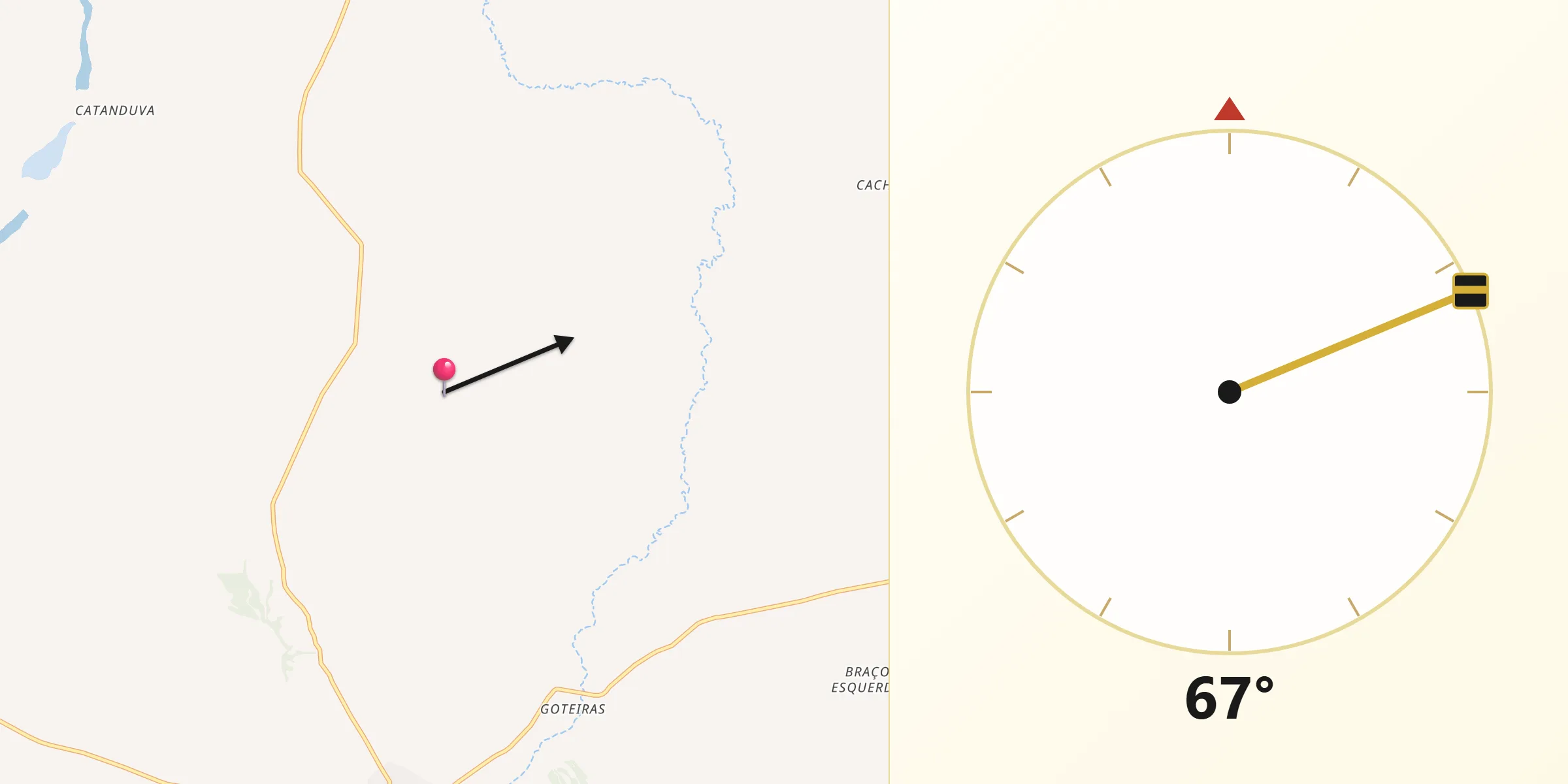Direção da Qibla a partir de Vargem Grande do Rio Pardo