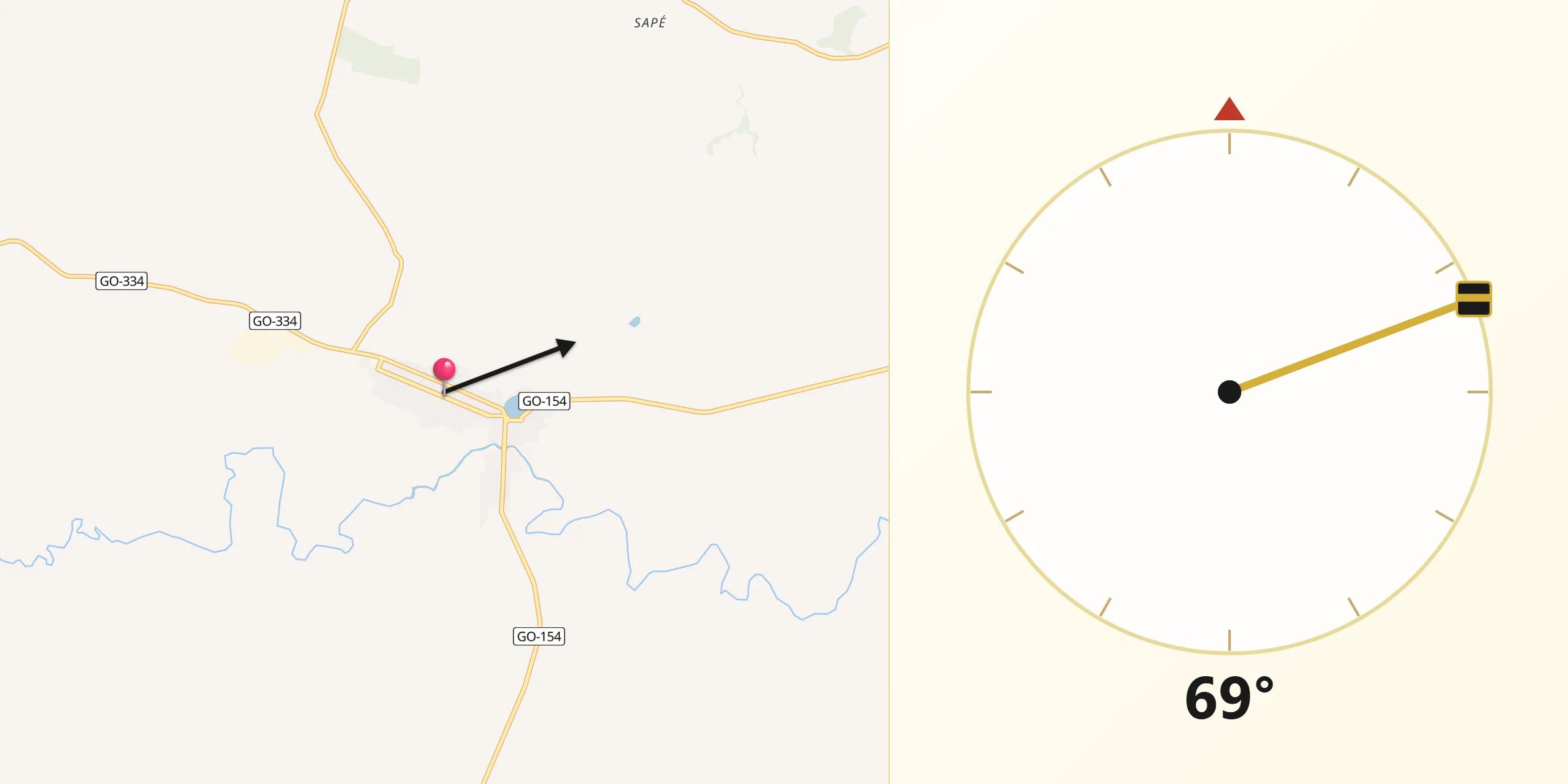 Direção da Qibla a partir de Carmo do Rio Verde