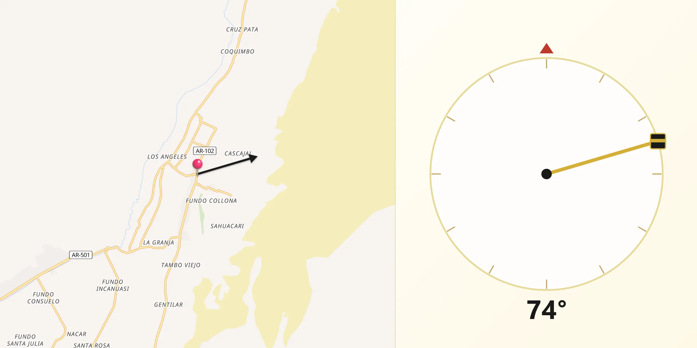 Dirección de la Qibla desde Acarí