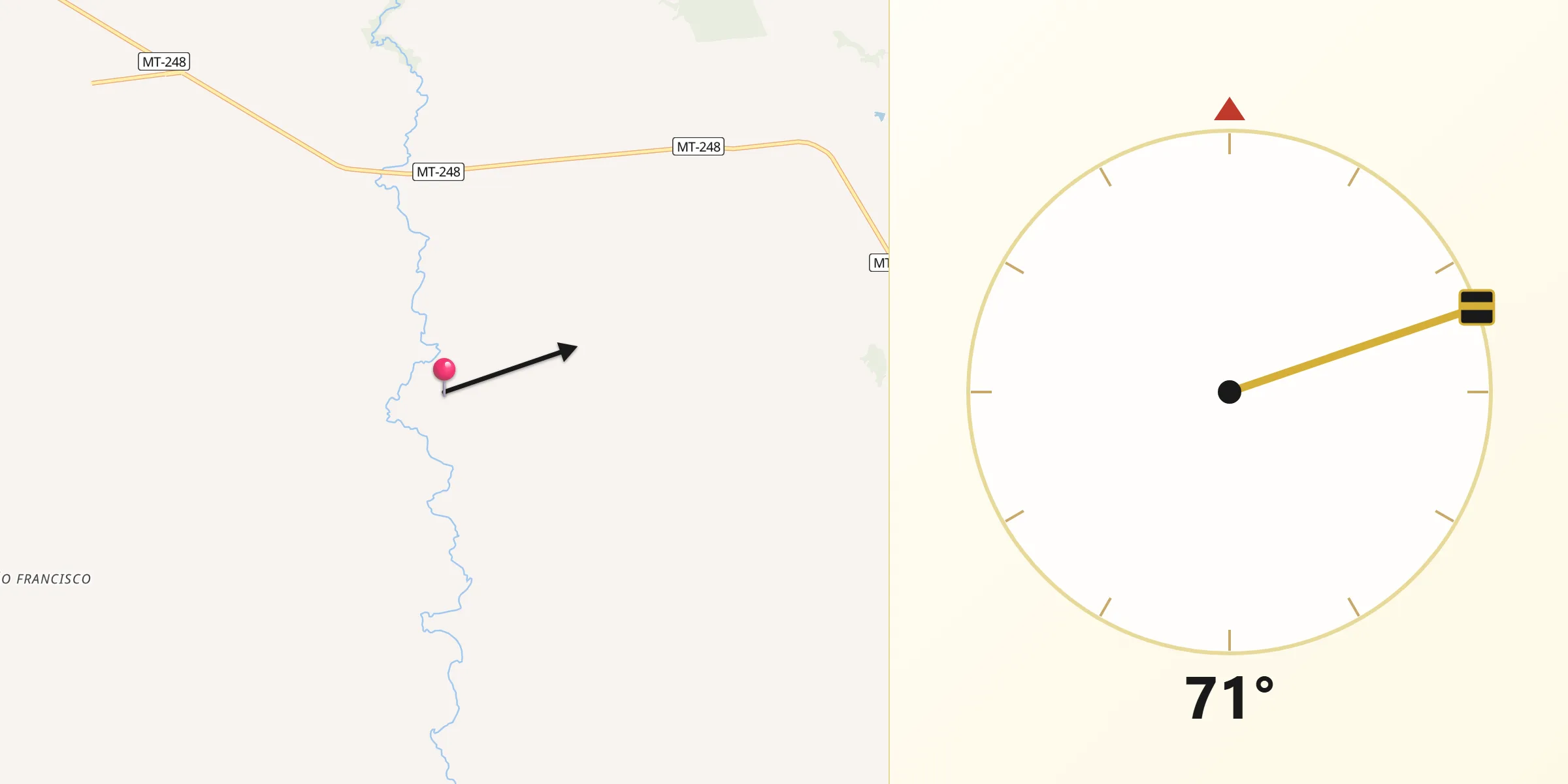 Direção da Qibla a partir de Figueirópolis d'Oeste