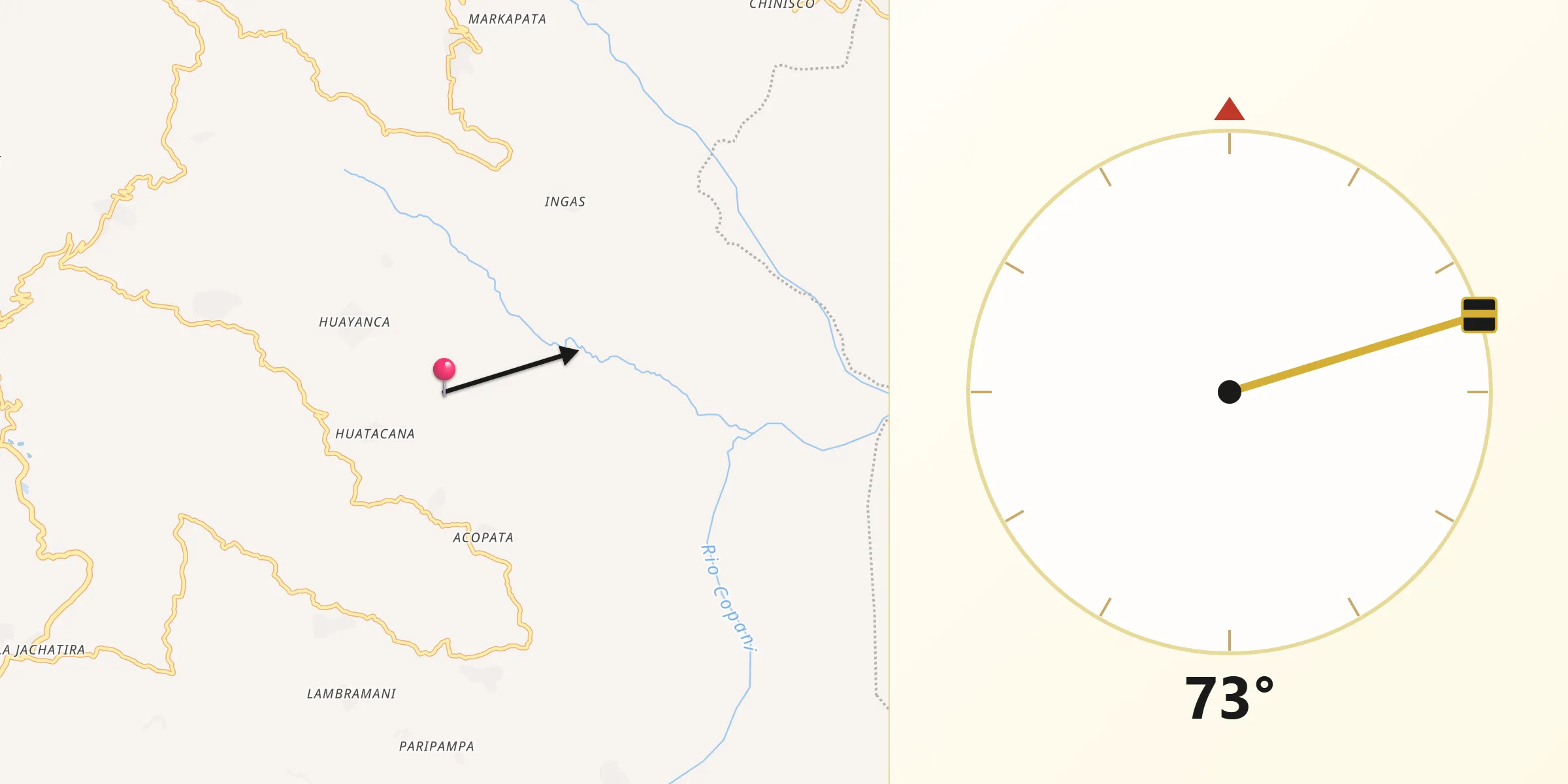 Dirección de la Qibla desde Provincia Camacho