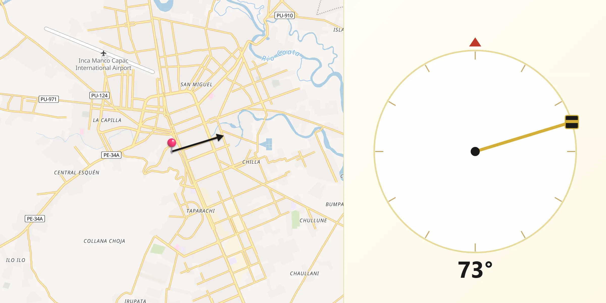 Dirección de la Qibla desde Juliaca