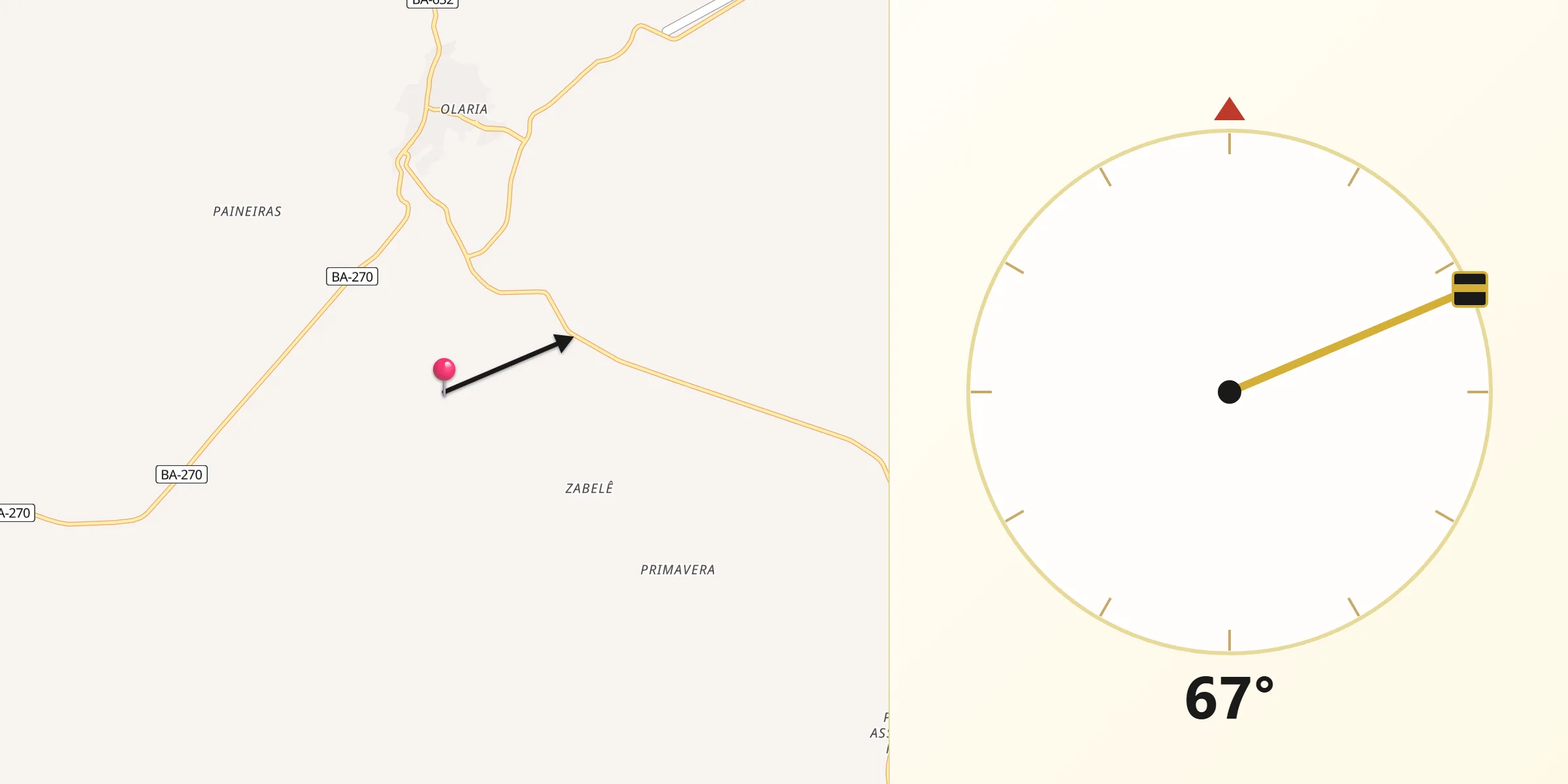 Direção da Qibla a partir de Encruzilhada