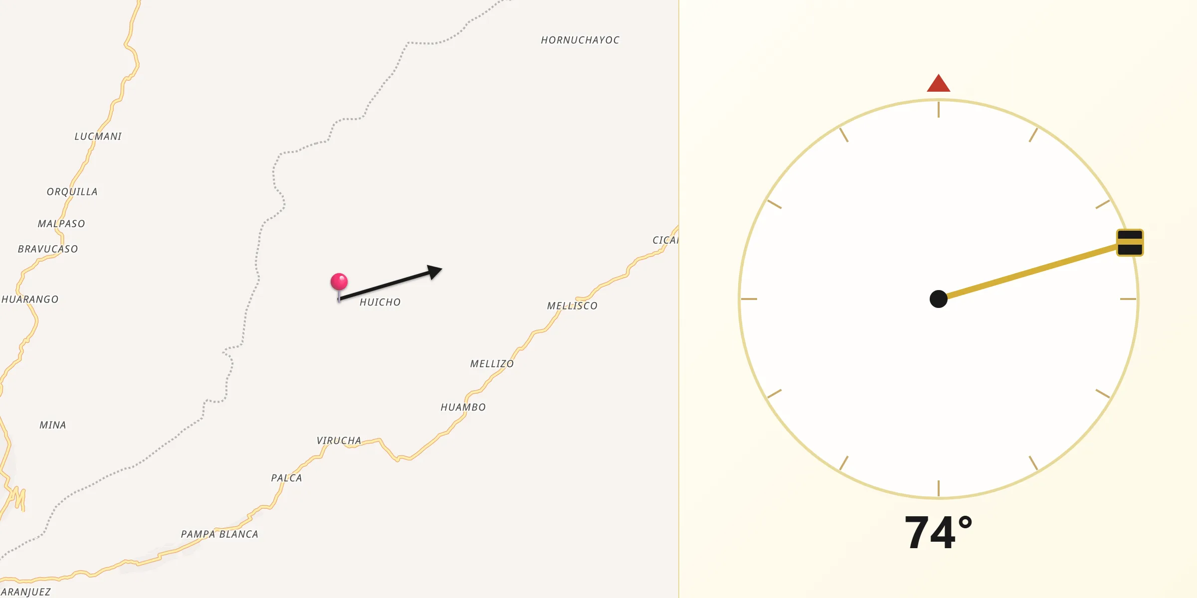 Dirección de la Qibla desde Provincia de Caravelí