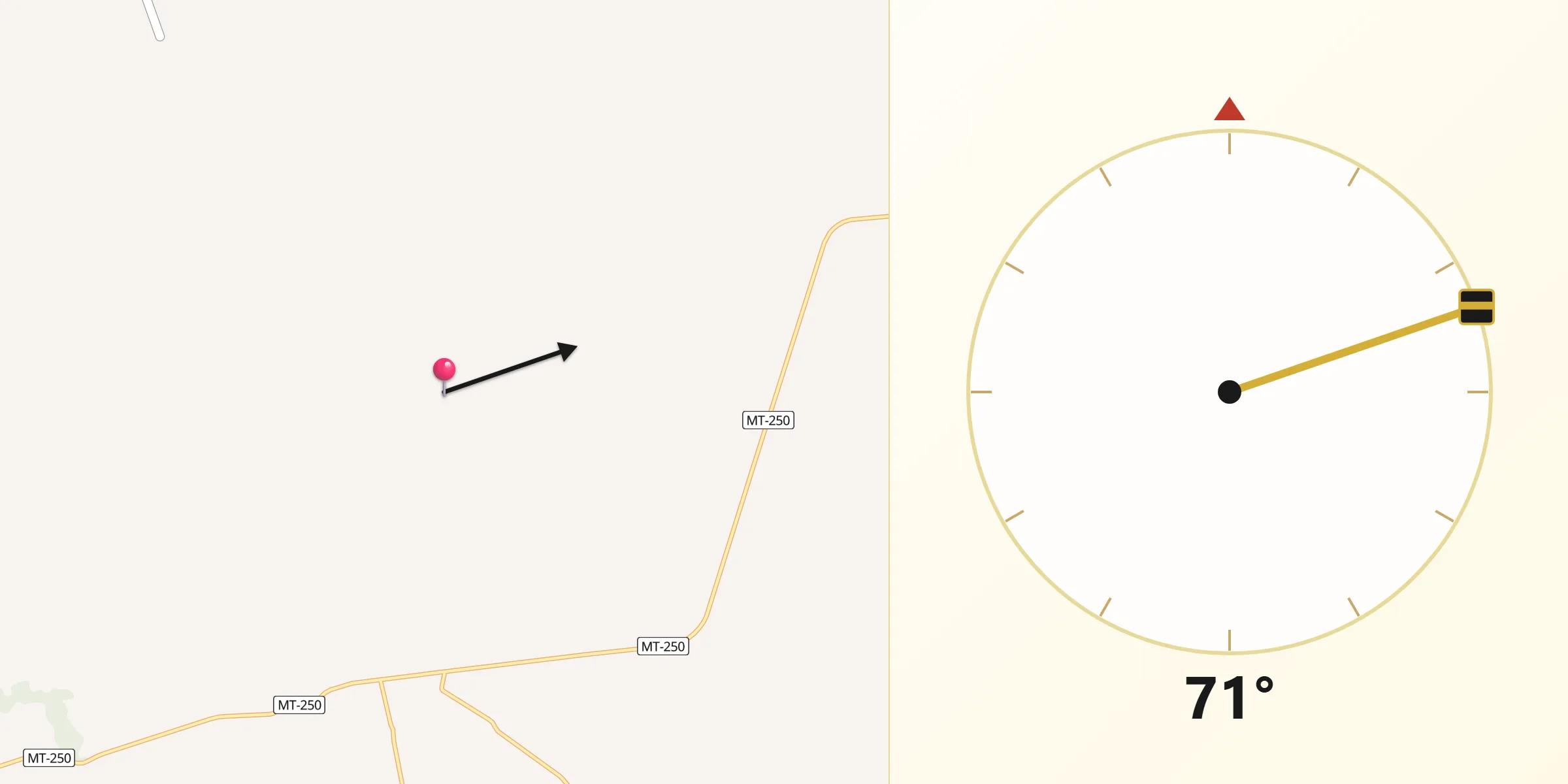 Direção da Qibla a partir de Mirassol d'Oeste