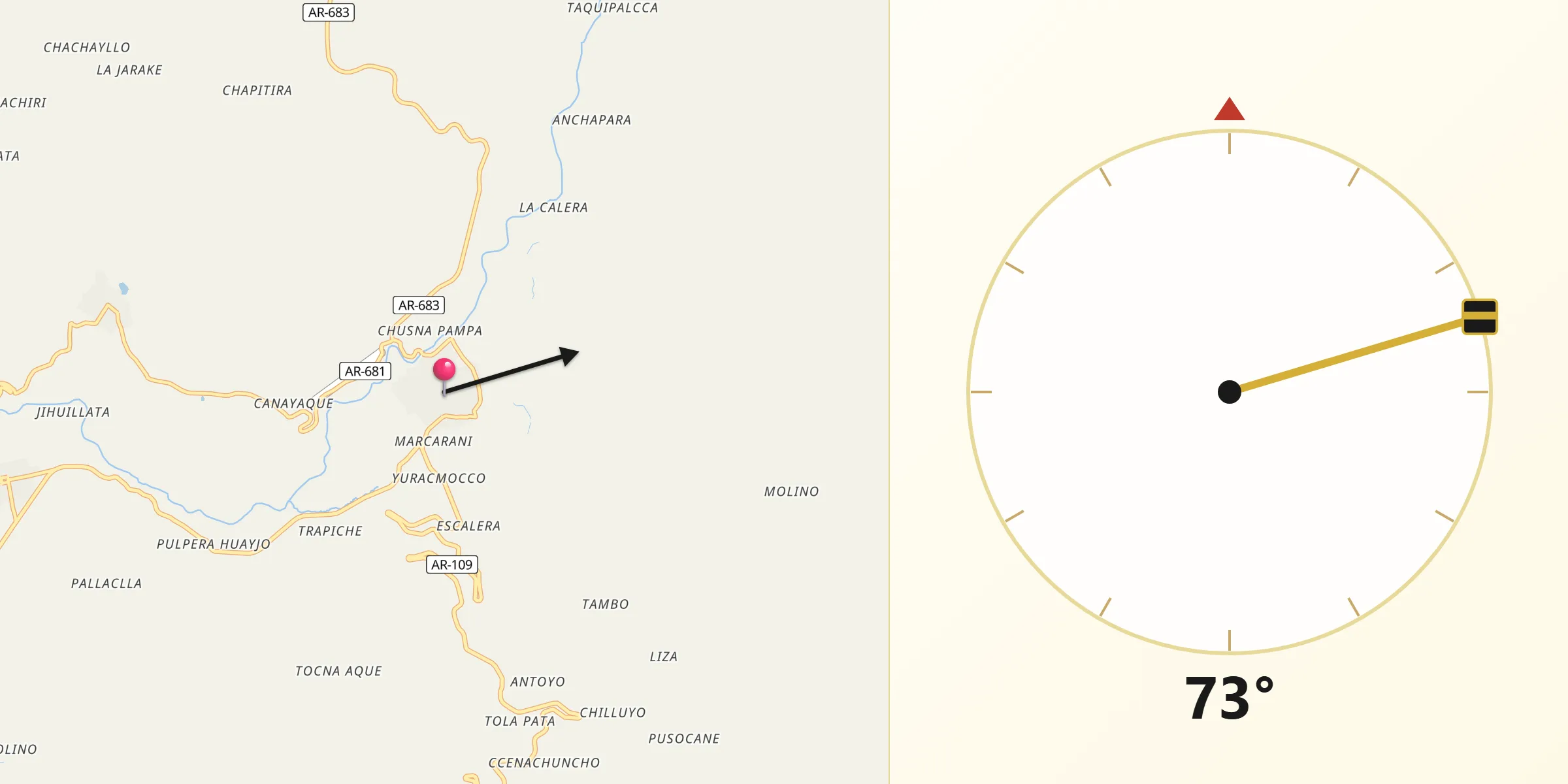 Dirección de la Qibla desde Chivay