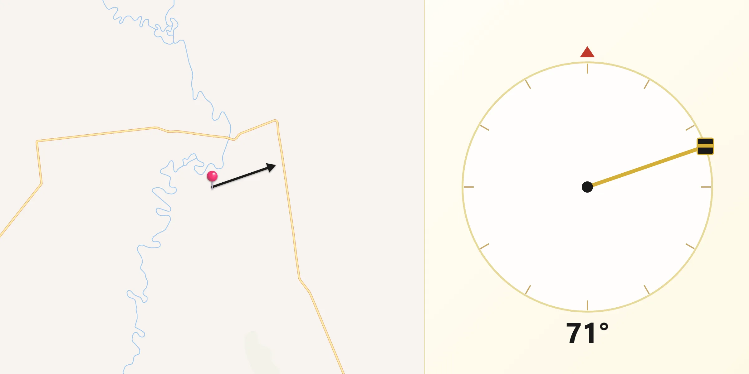 Direção da Qibla a partir de Lambari d'Oeste