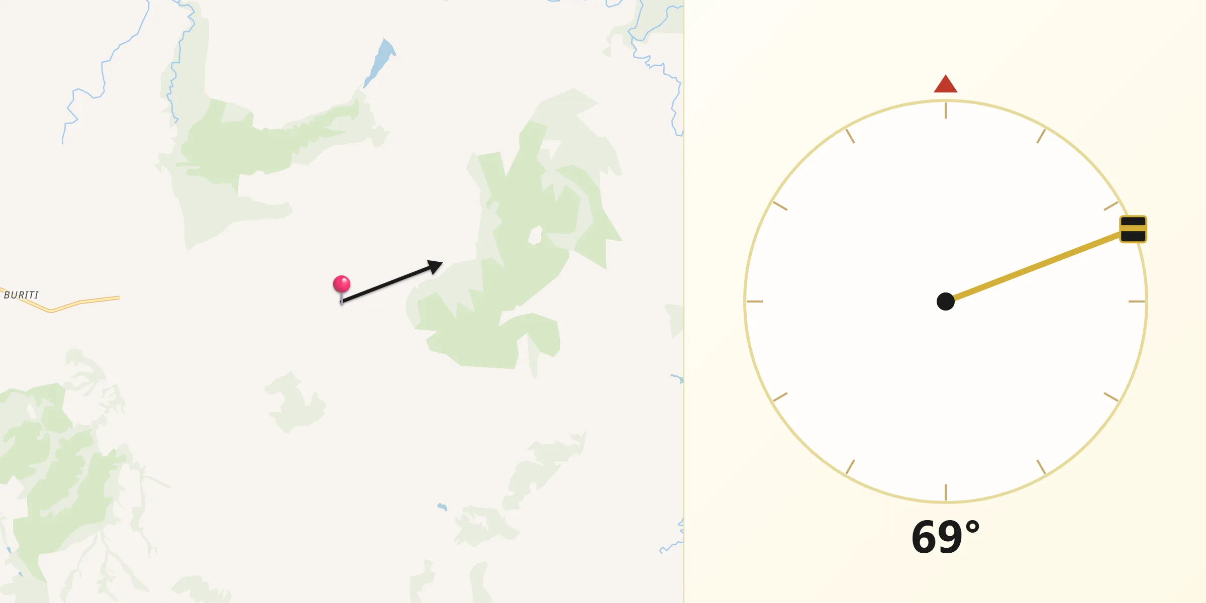 Direção da Qibla a partir de Cocalzinho de Goiás