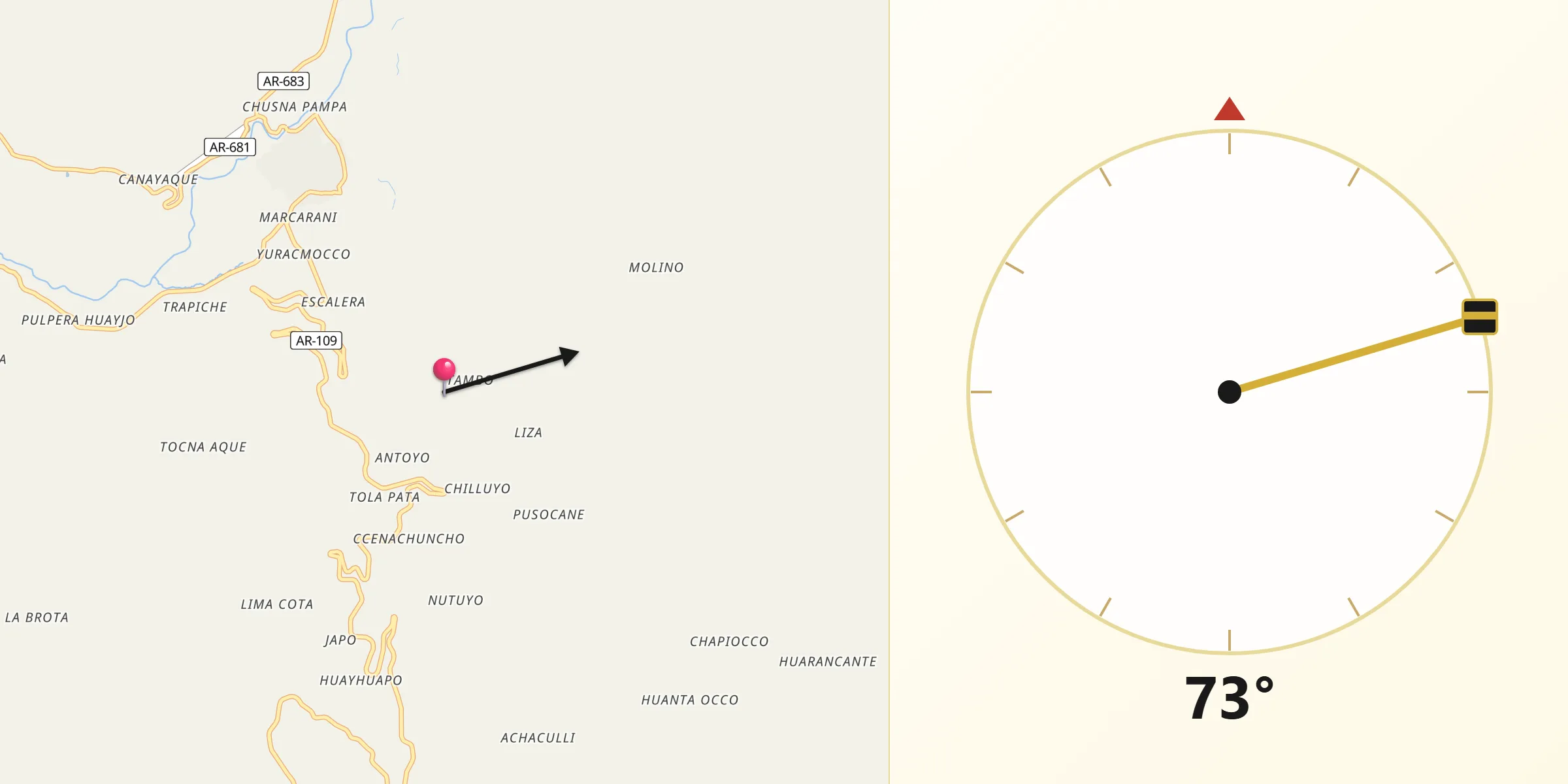 Dirección de la Qibla desde Provincia de Caylloma