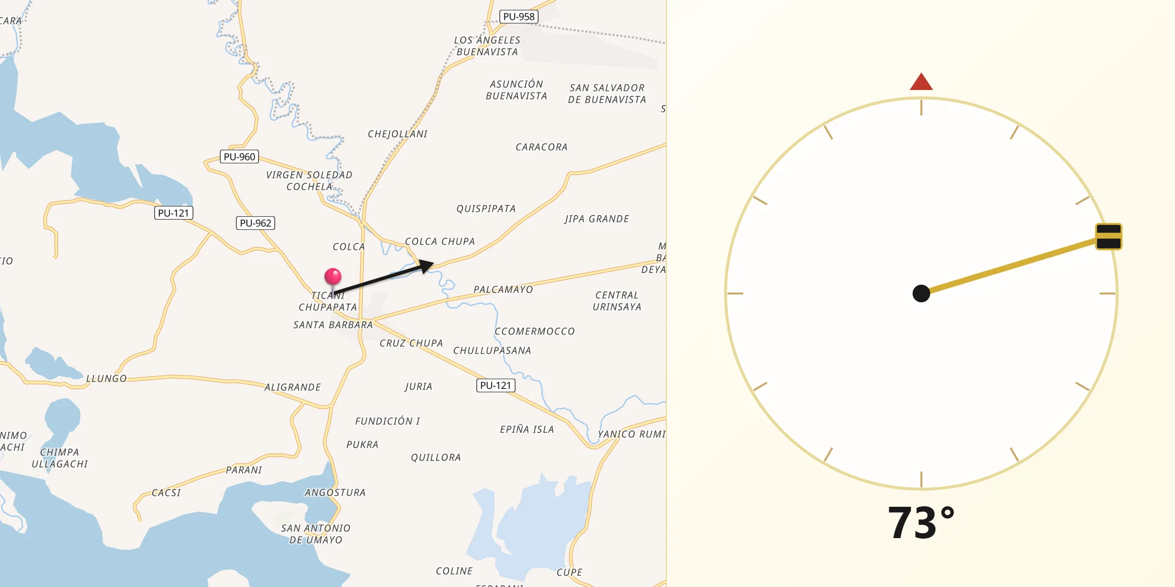 Dirección de la Qibla desde Atuncolla