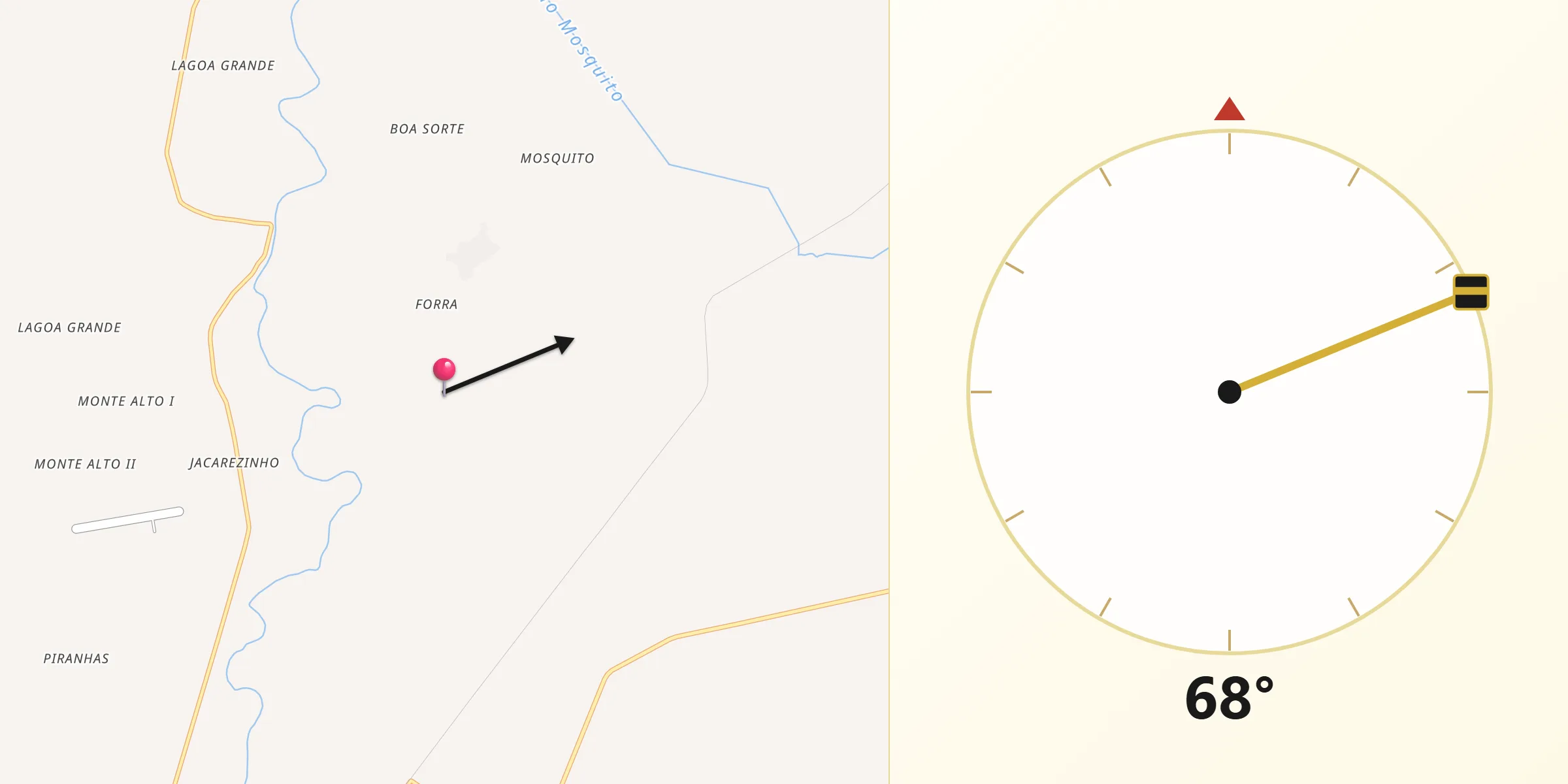 Direção da Qibla a partir de Nova Porteirinha