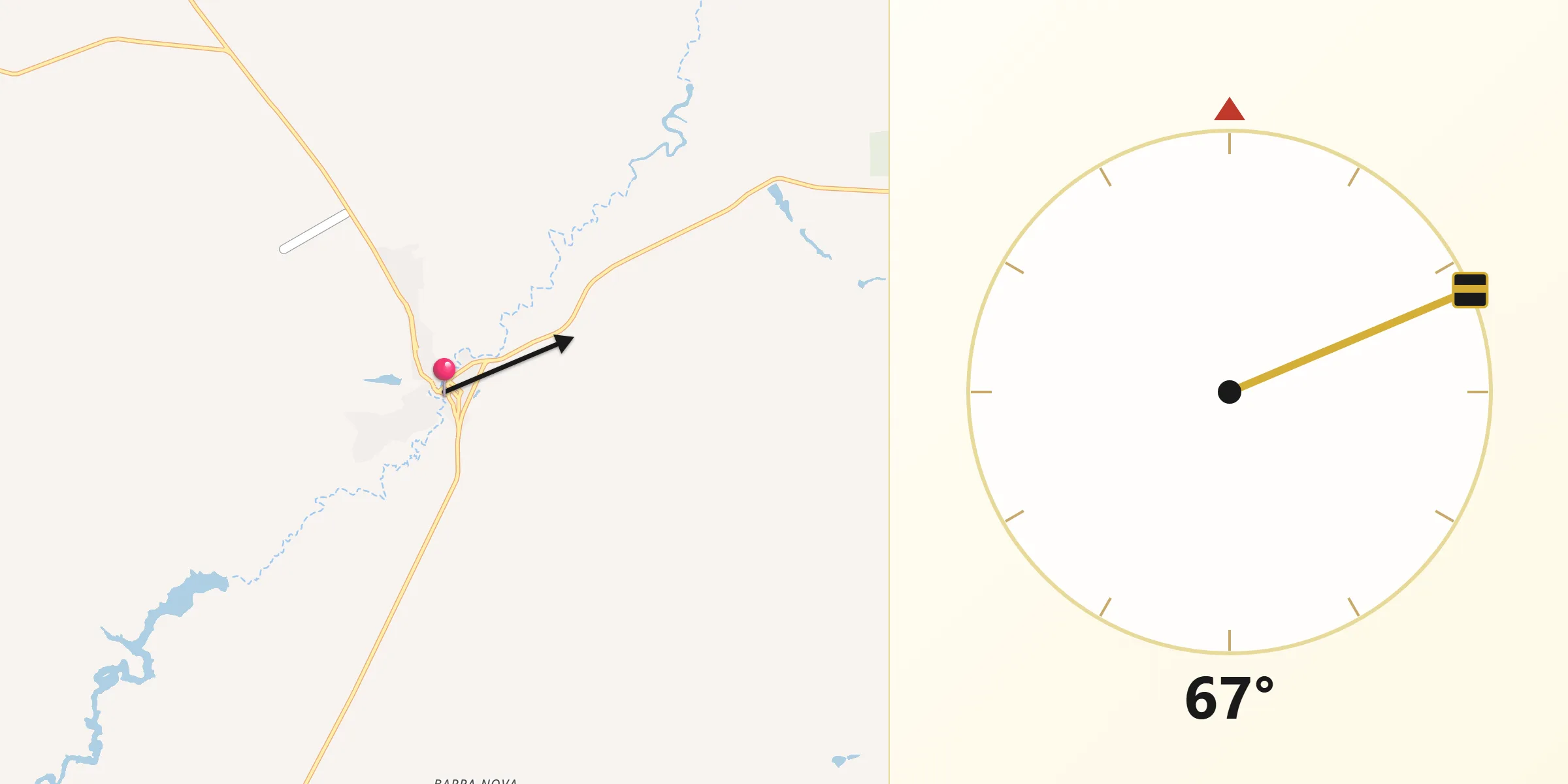 Direção da Qibla a partir de Águas Vermelhas