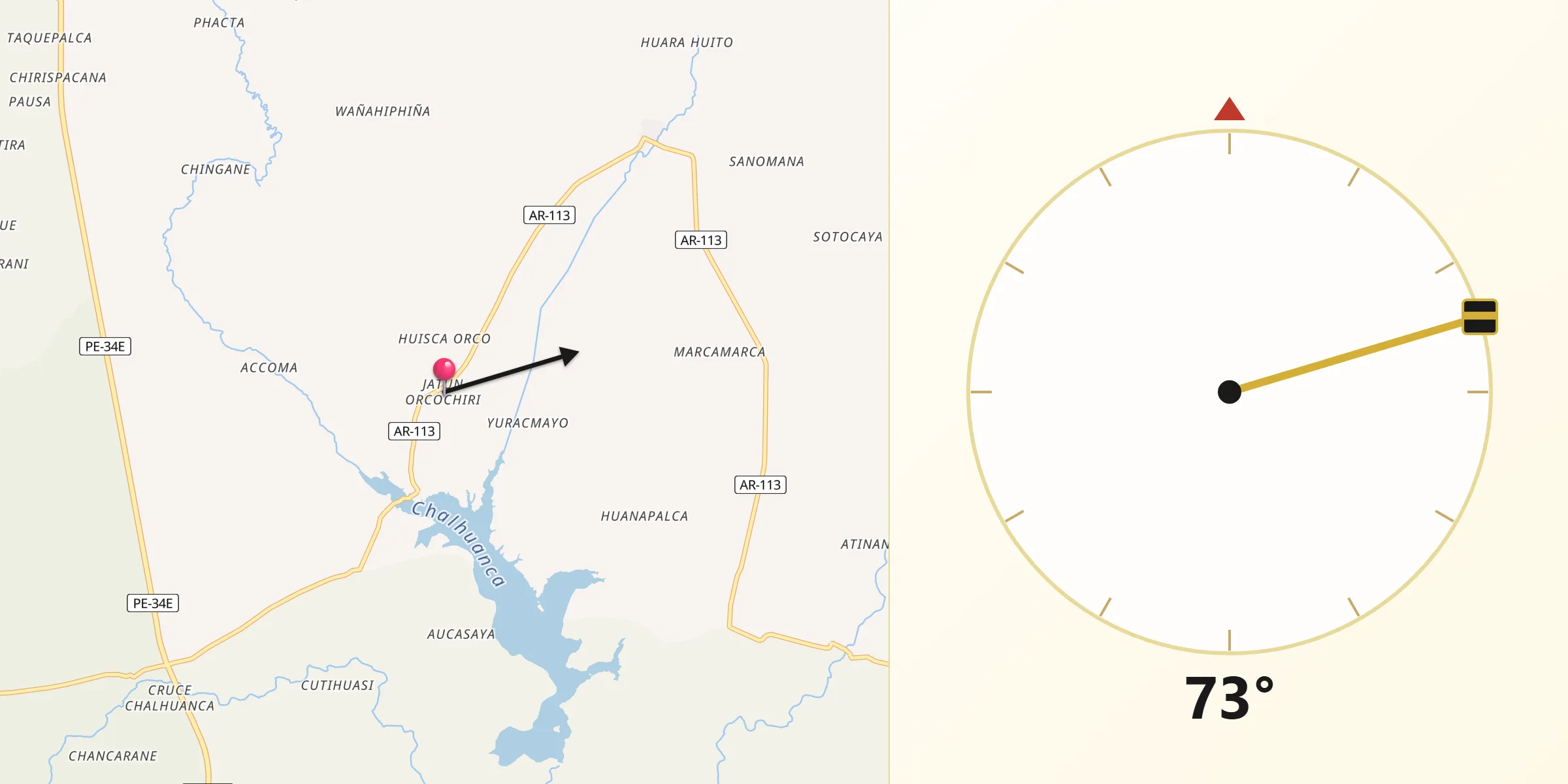 Dirección de la Qibla desde Jatun Orcochiri