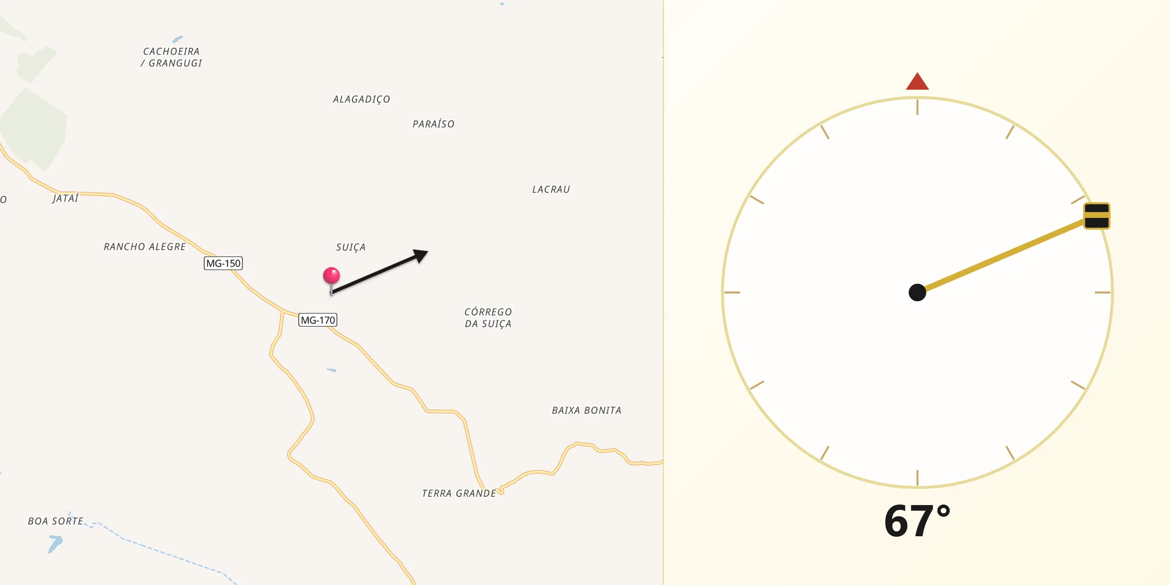 Direção da Qibla a partir de Divisópolis