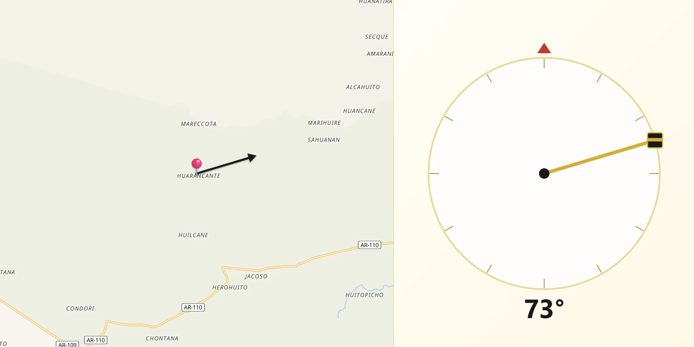 Dirección de la Qibla desde Huarancante
