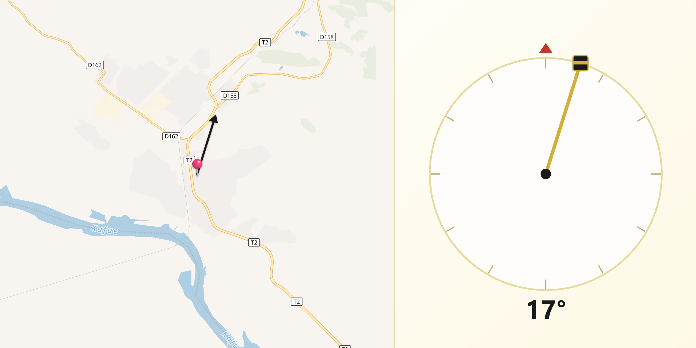 Qibla Direction from Kafue