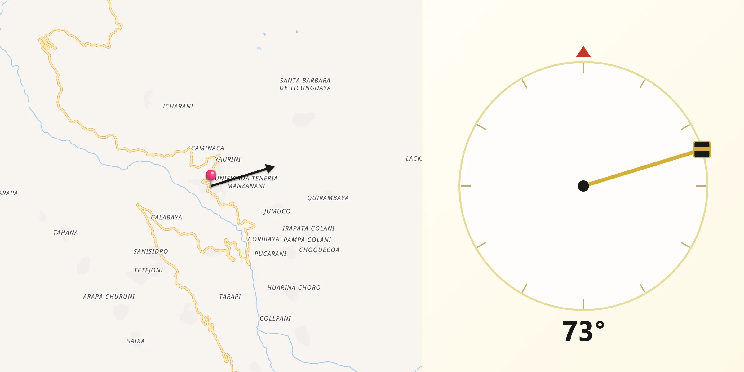 Dirección de la Qibla desde Sorata