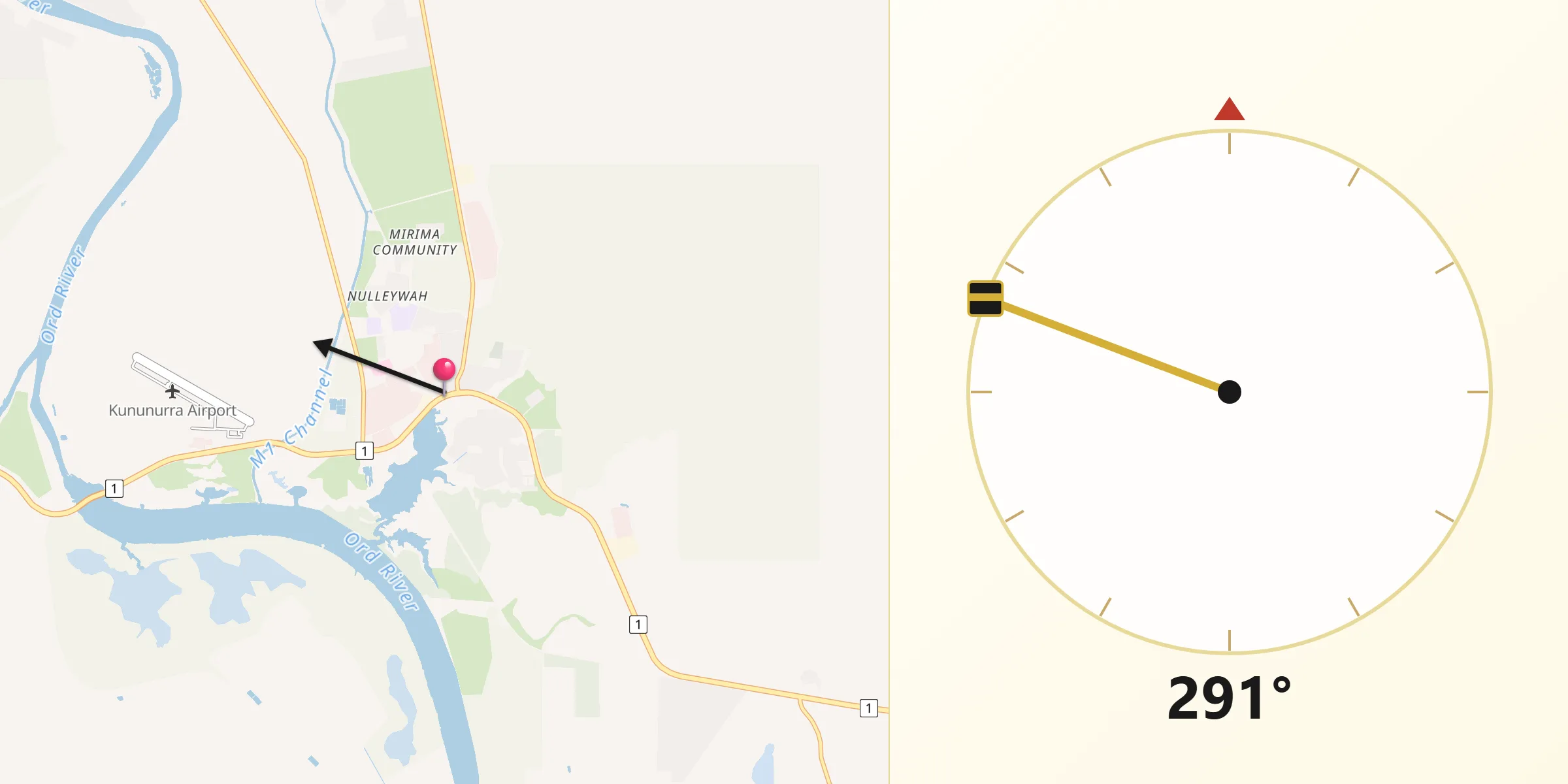 Qibla Direction from Kununurra