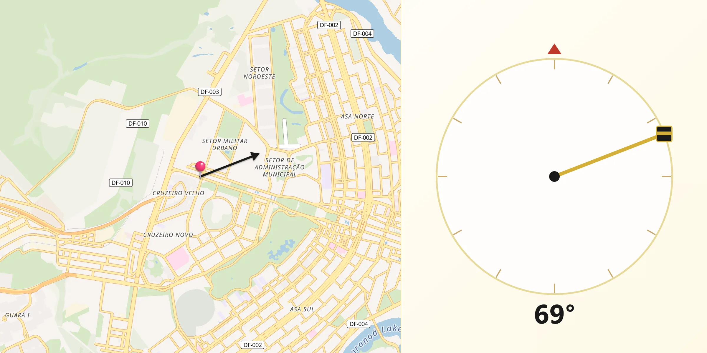 Direção da Qibla a partir de Brasília