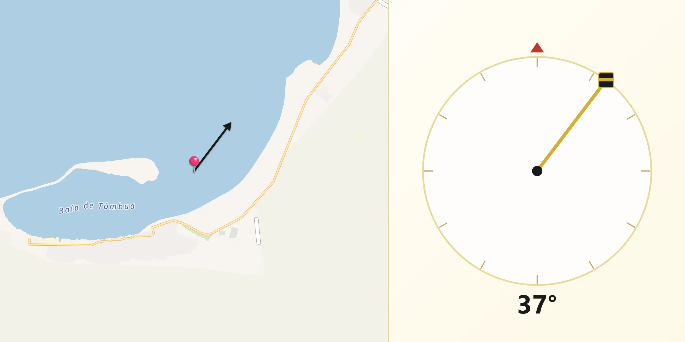 Direção da Qibla a partir de Tombua