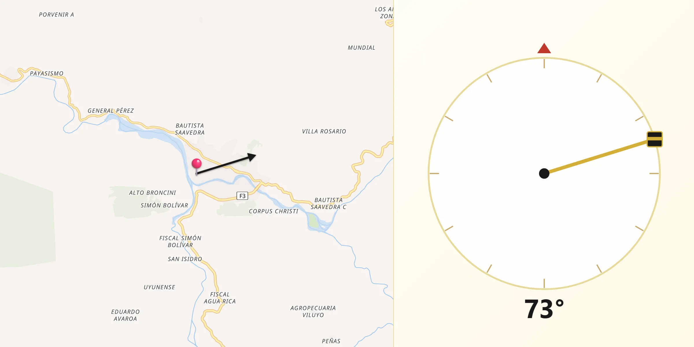 Dirección de la Qibla desde Caranavi