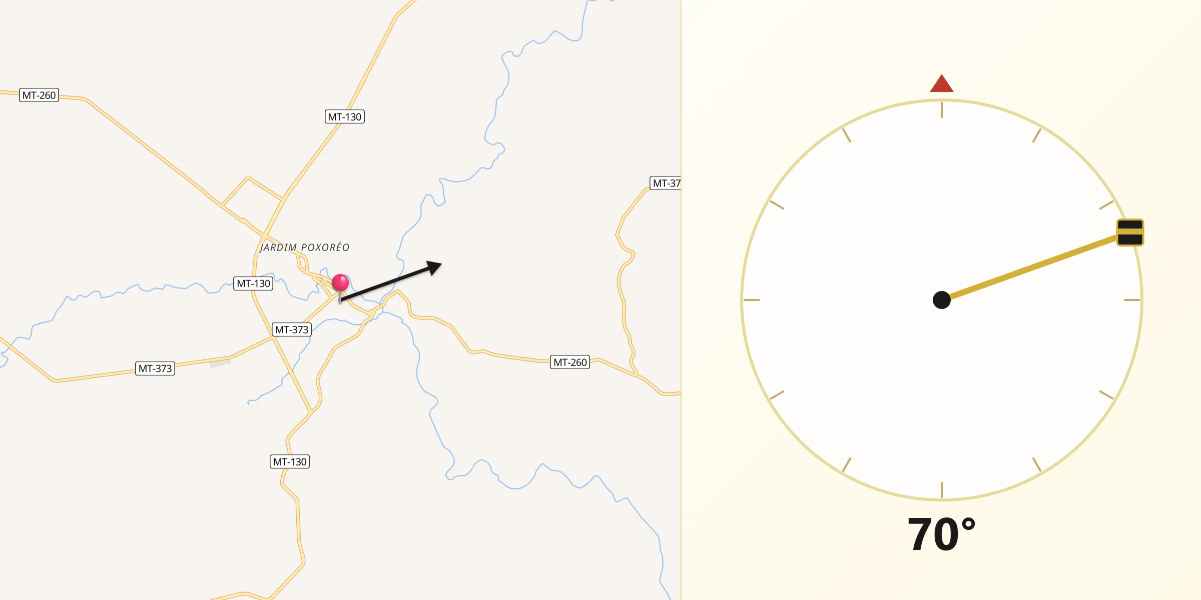 Direção da Qibla a partir de Poxoréo