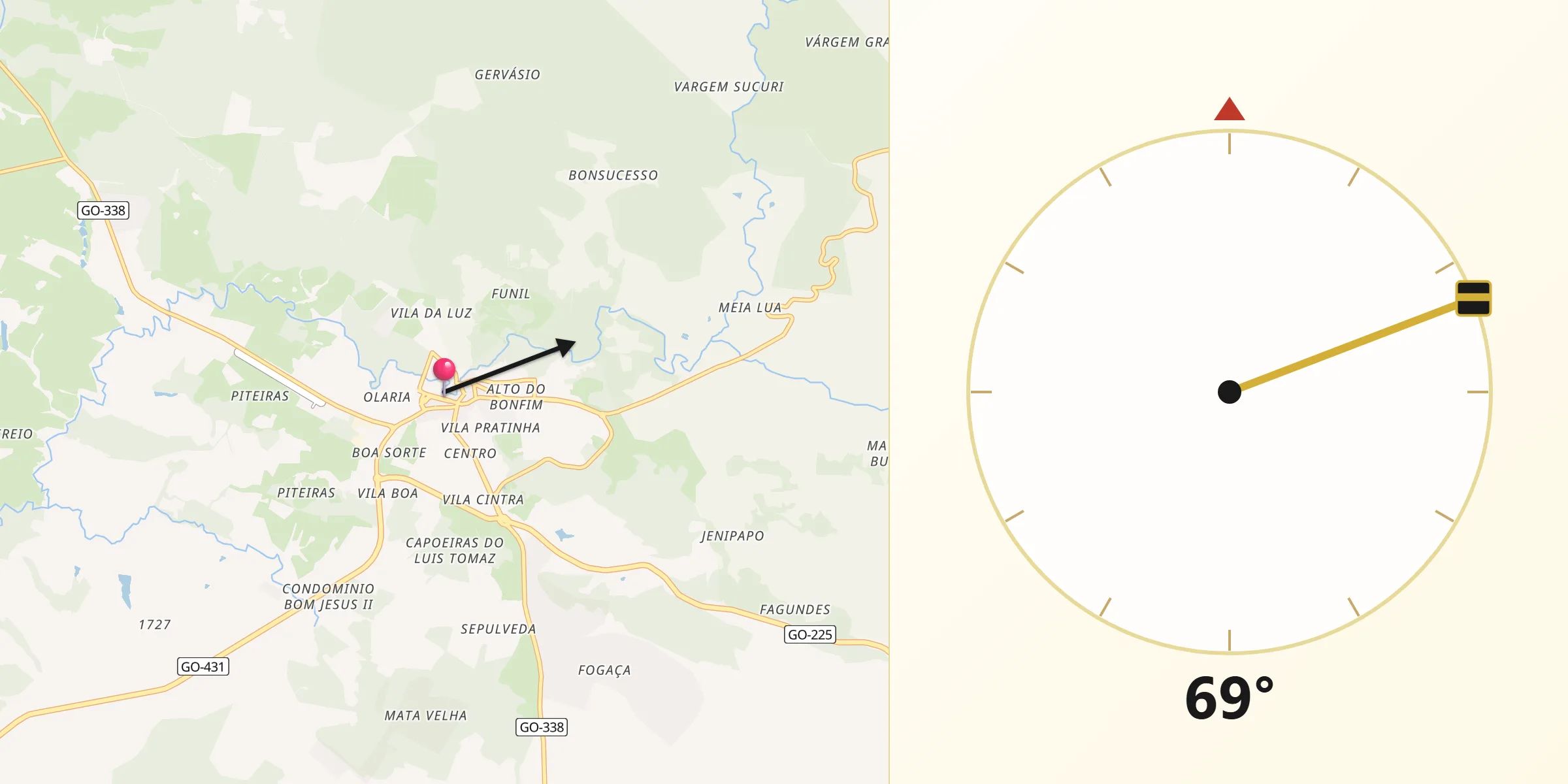 Direção da Qibla a partir de Pirenópolis