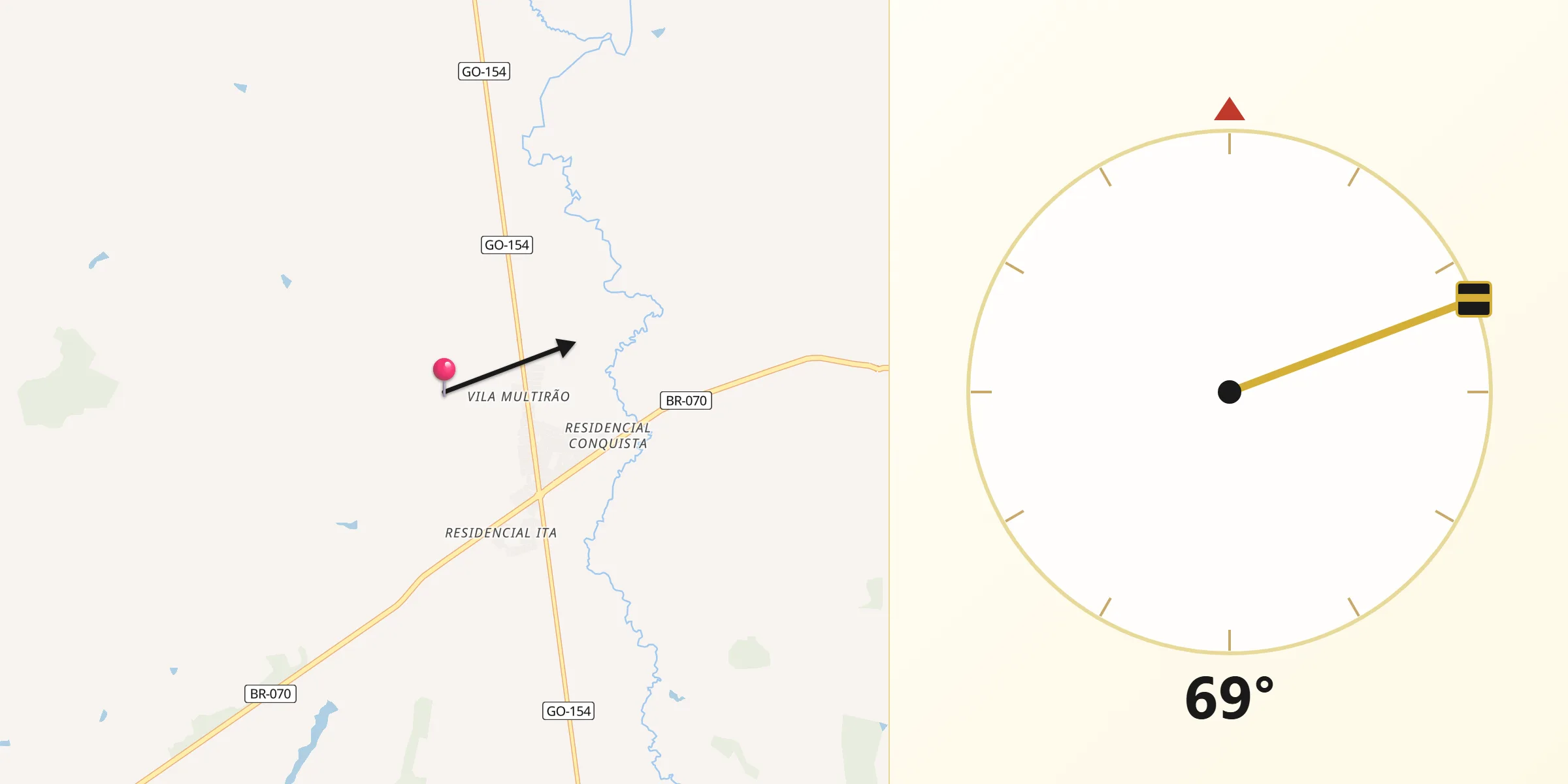 Direção da Qibla a partir de Itaguari
