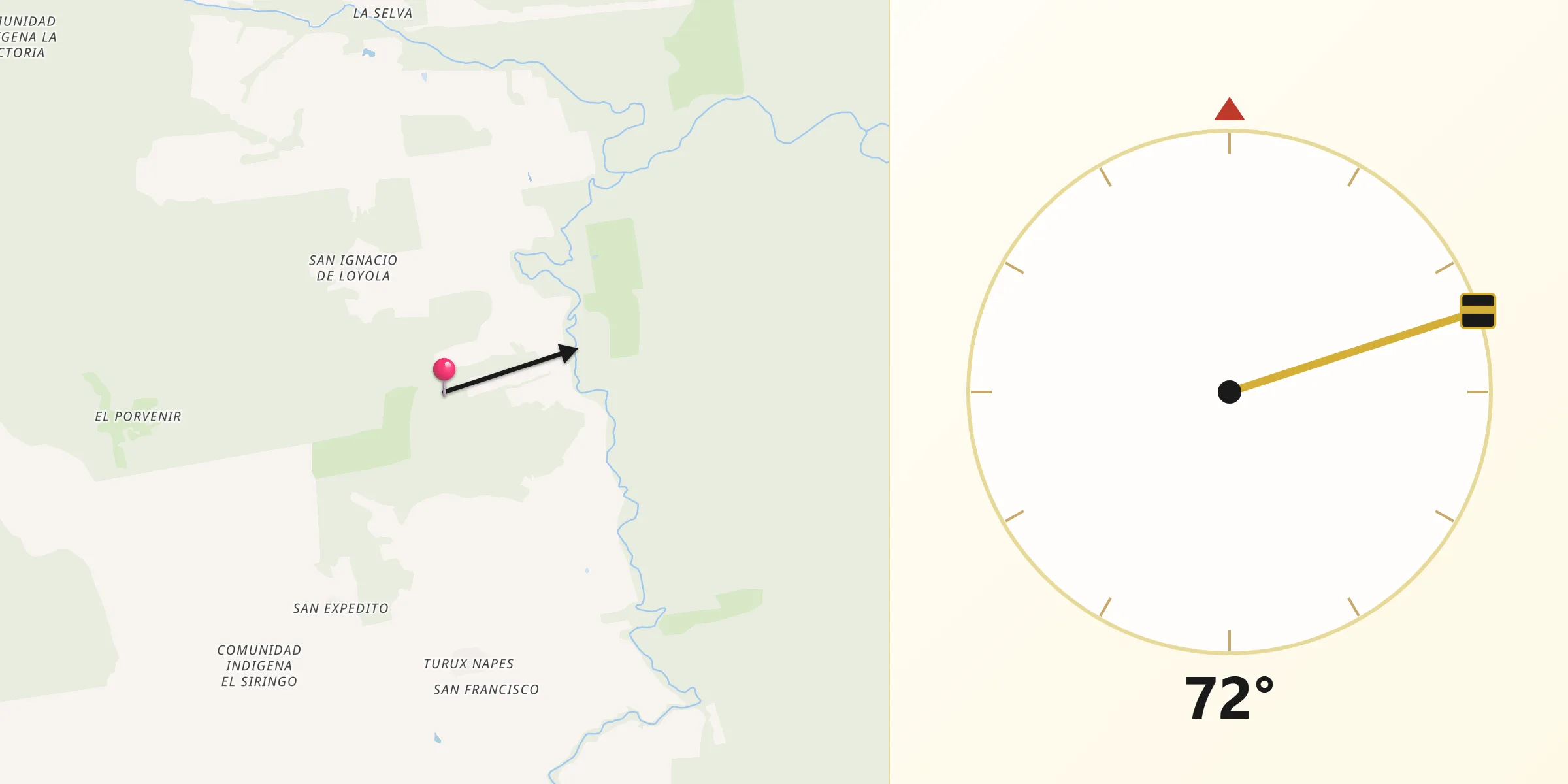 Dirección de la Qibla desde Provincia Ñuflo de Chávez