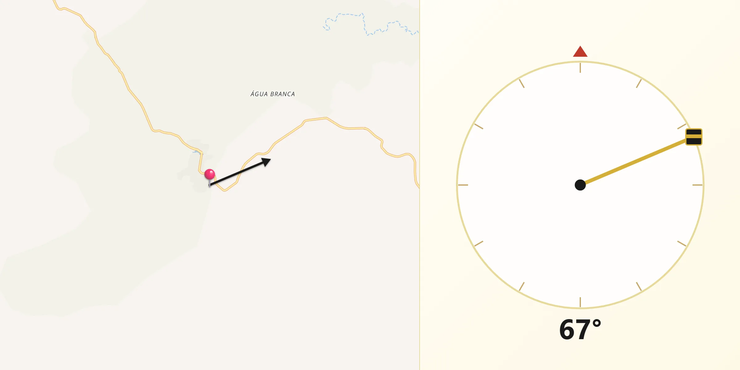 Direção da Qibla a partir de Cachoeira de Pajeú