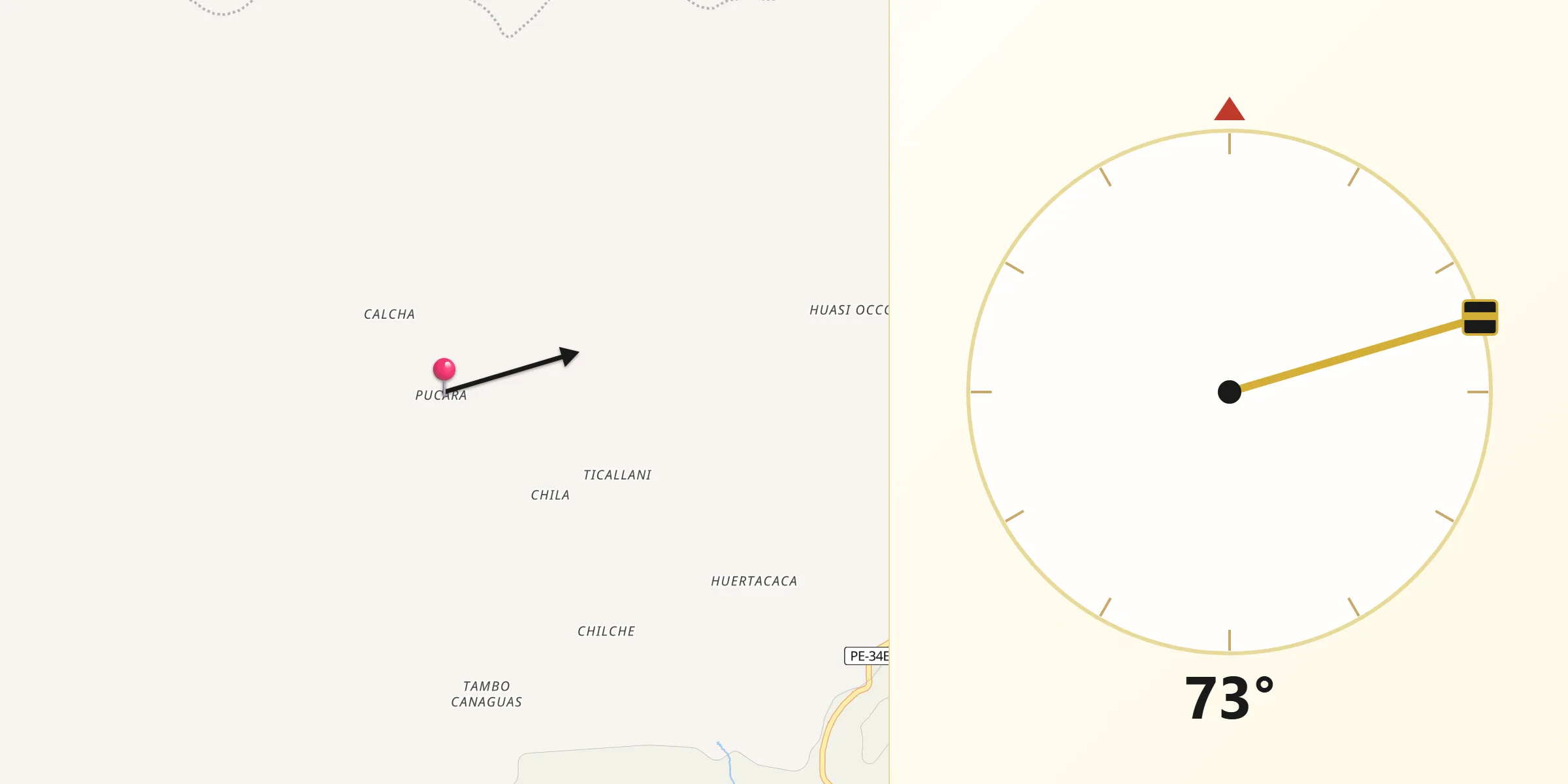 Dirección de la Qibla desde Pucara