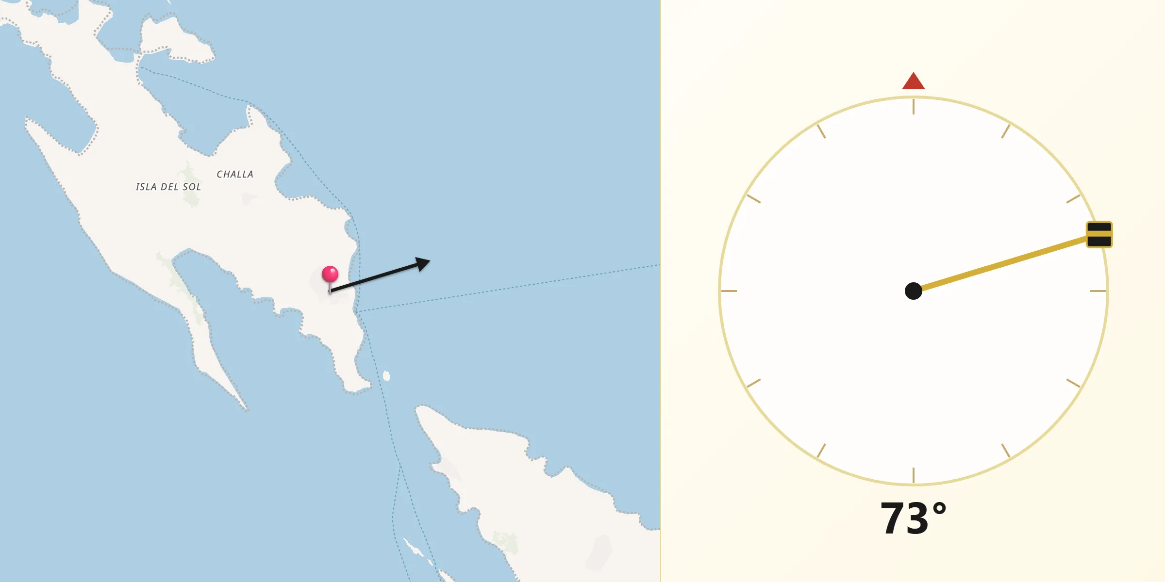 Dirección de la Qibla desde Yumani