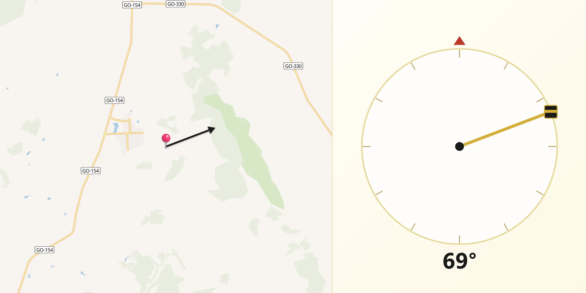 Direção da Qibla a partir de Taquaral de Goiás