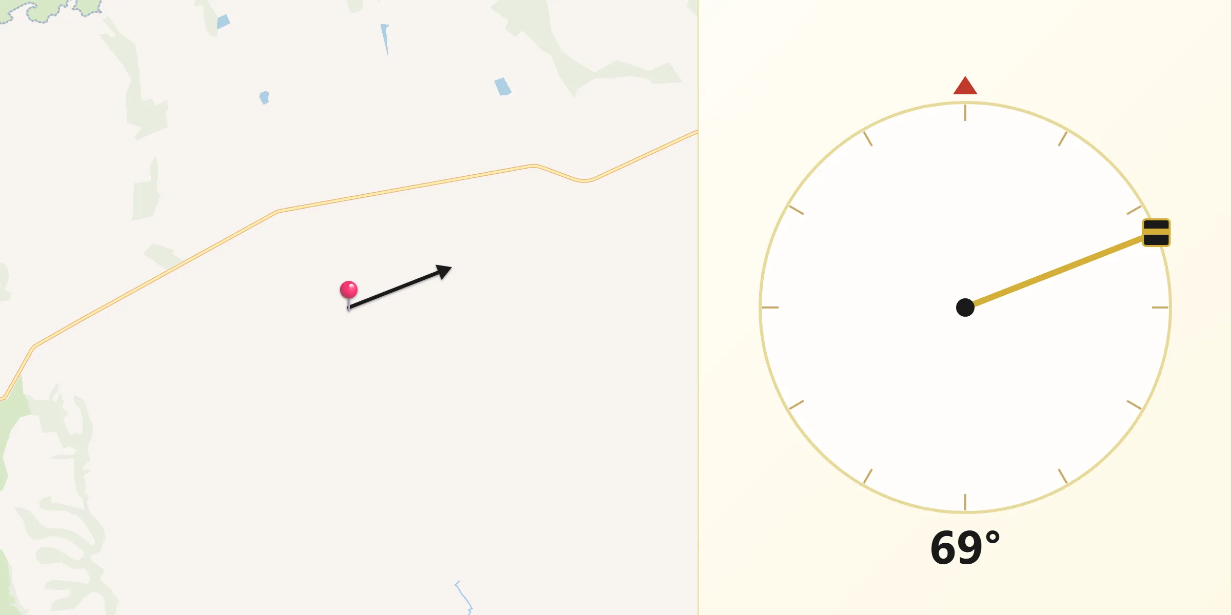 Direção da Qibla a partir de Cabeceira Grande
