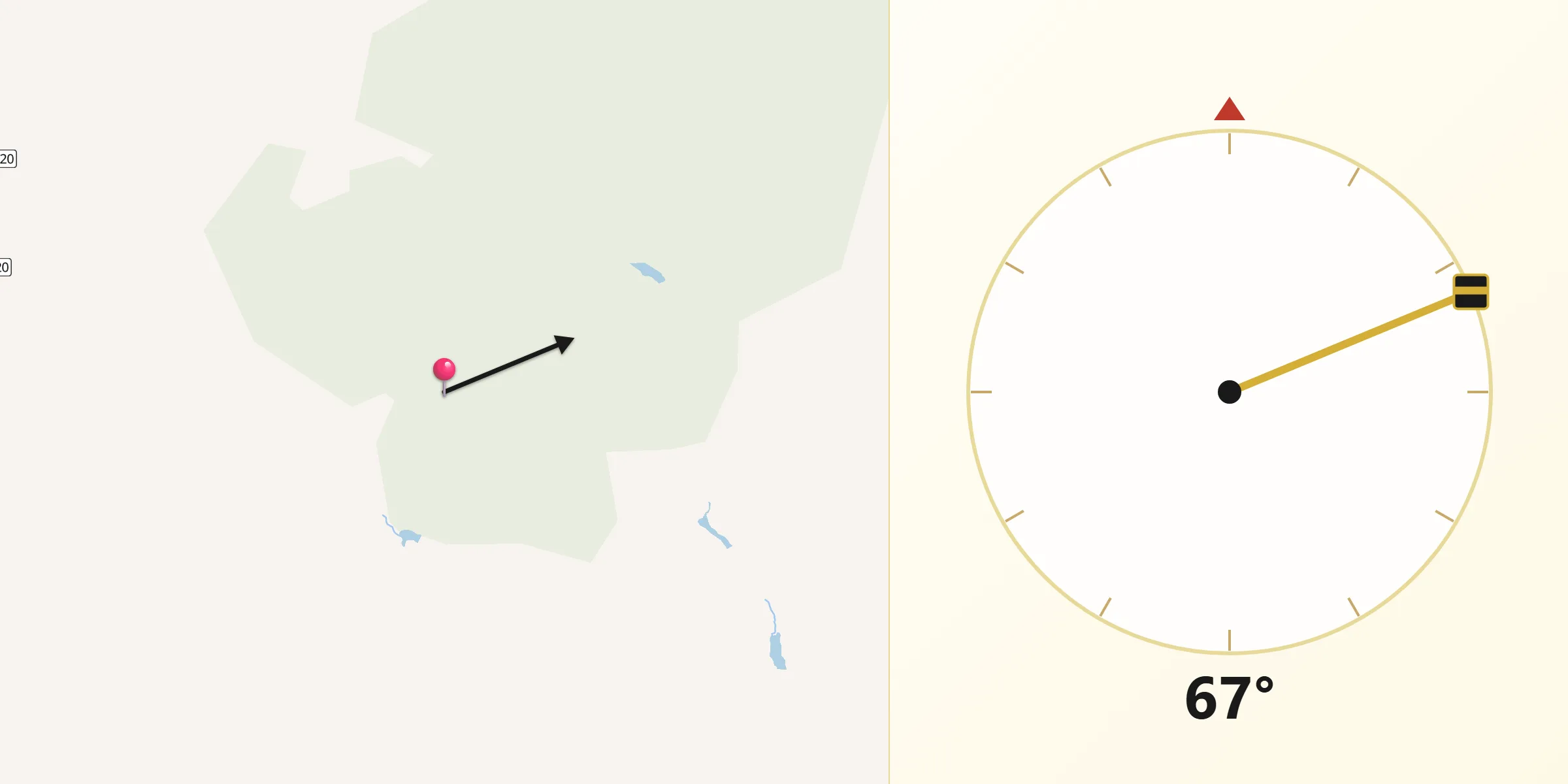 Direção da Qibla a partir de Riacho dos Machados
