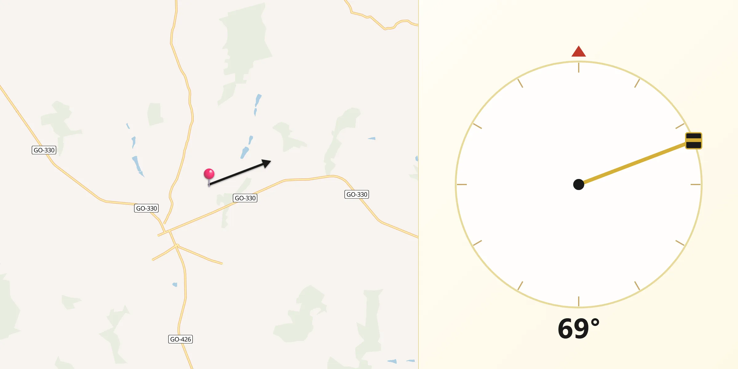Direção da Qibla a partir de Santa Rosa de Goiás